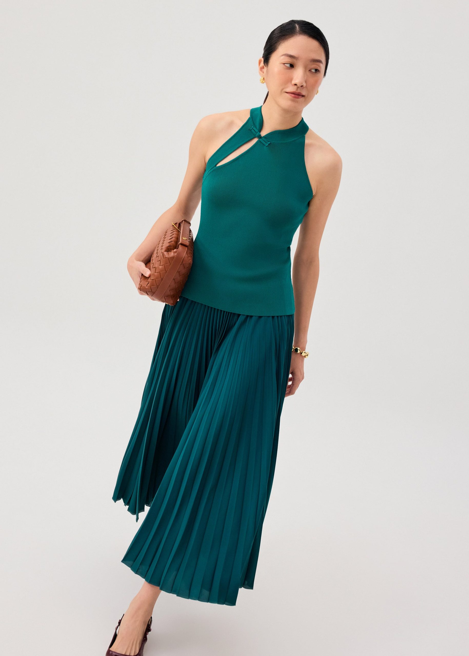 Knit Mandarin Collar Fitted Top - Image 15