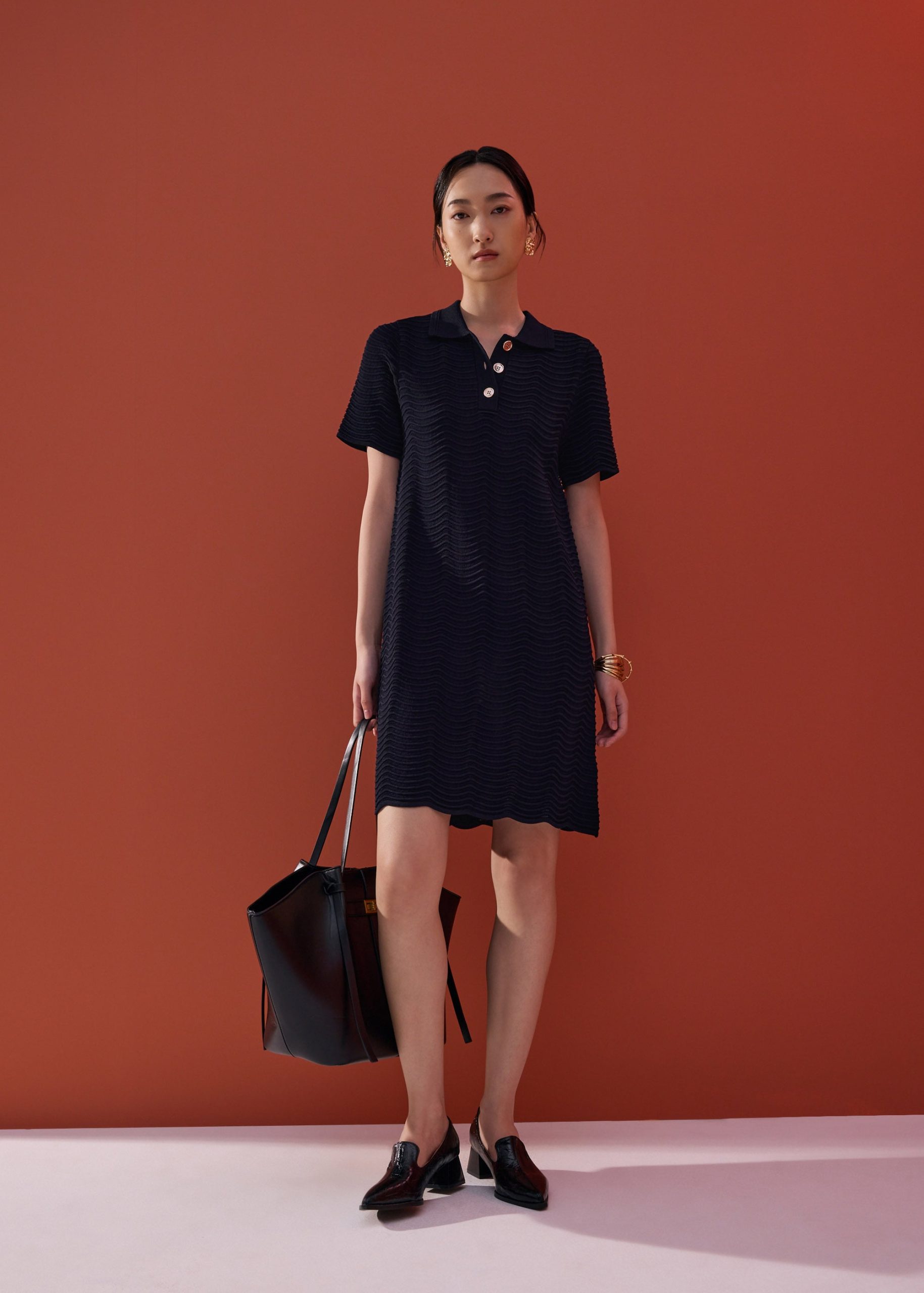 Wavy Knit Collared A-Line Mini Dress - Image 6