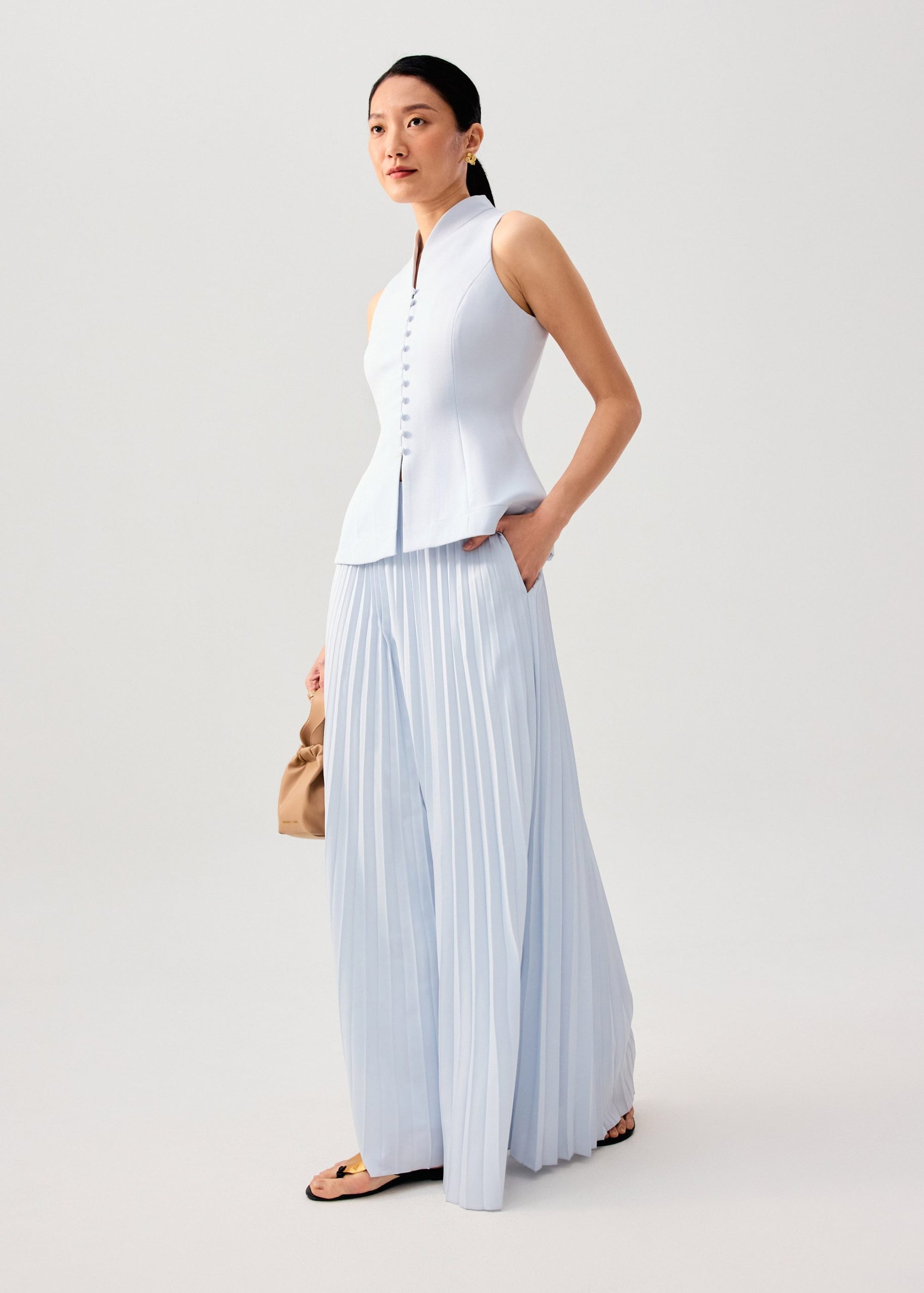 Zhen Mandarin Collar Peplum Vest Top - Image 22