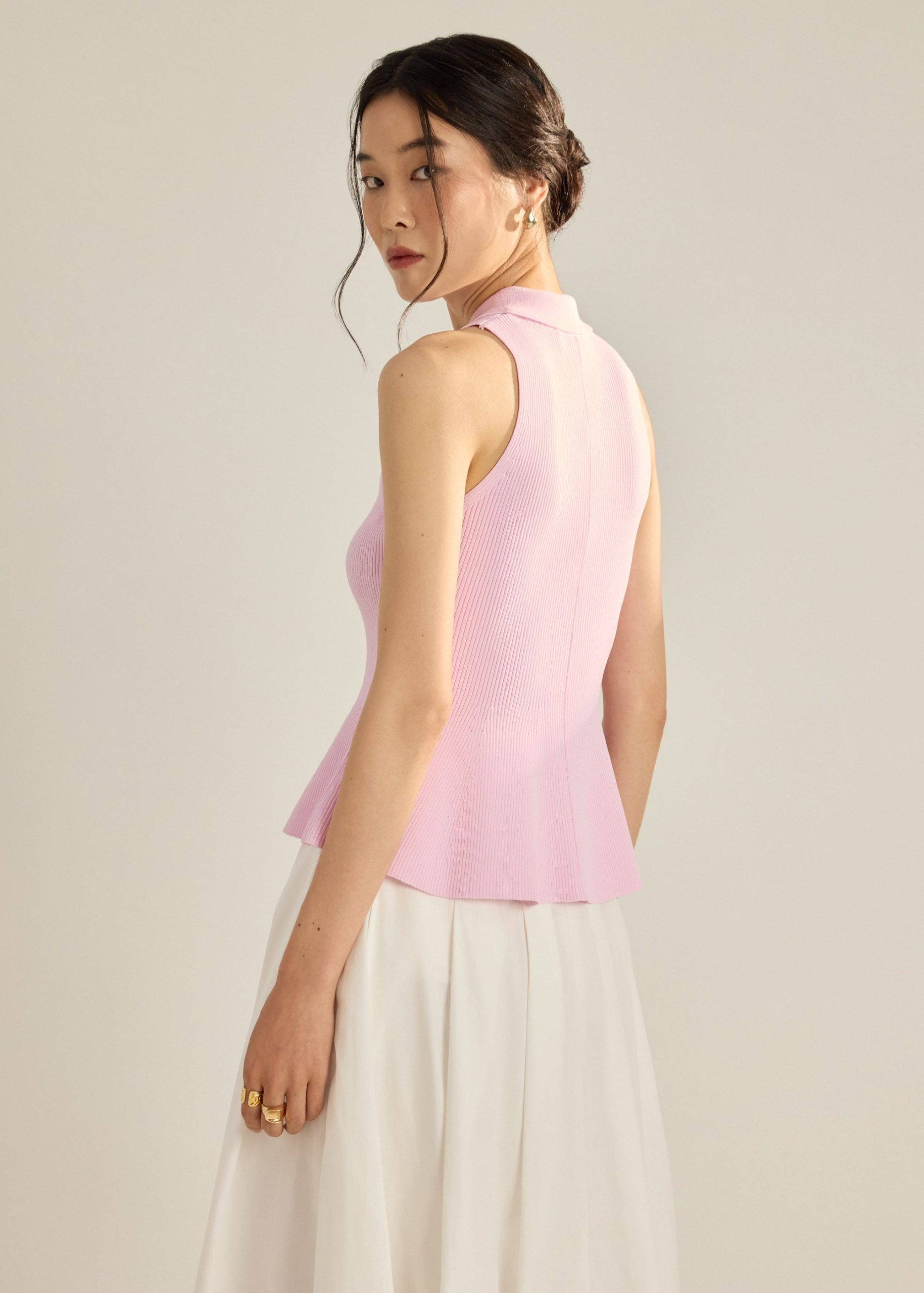 Knit Peplum Polo Top - Image 14