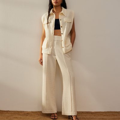 Leggy??Tweed High Waist Wide Leg Pants
