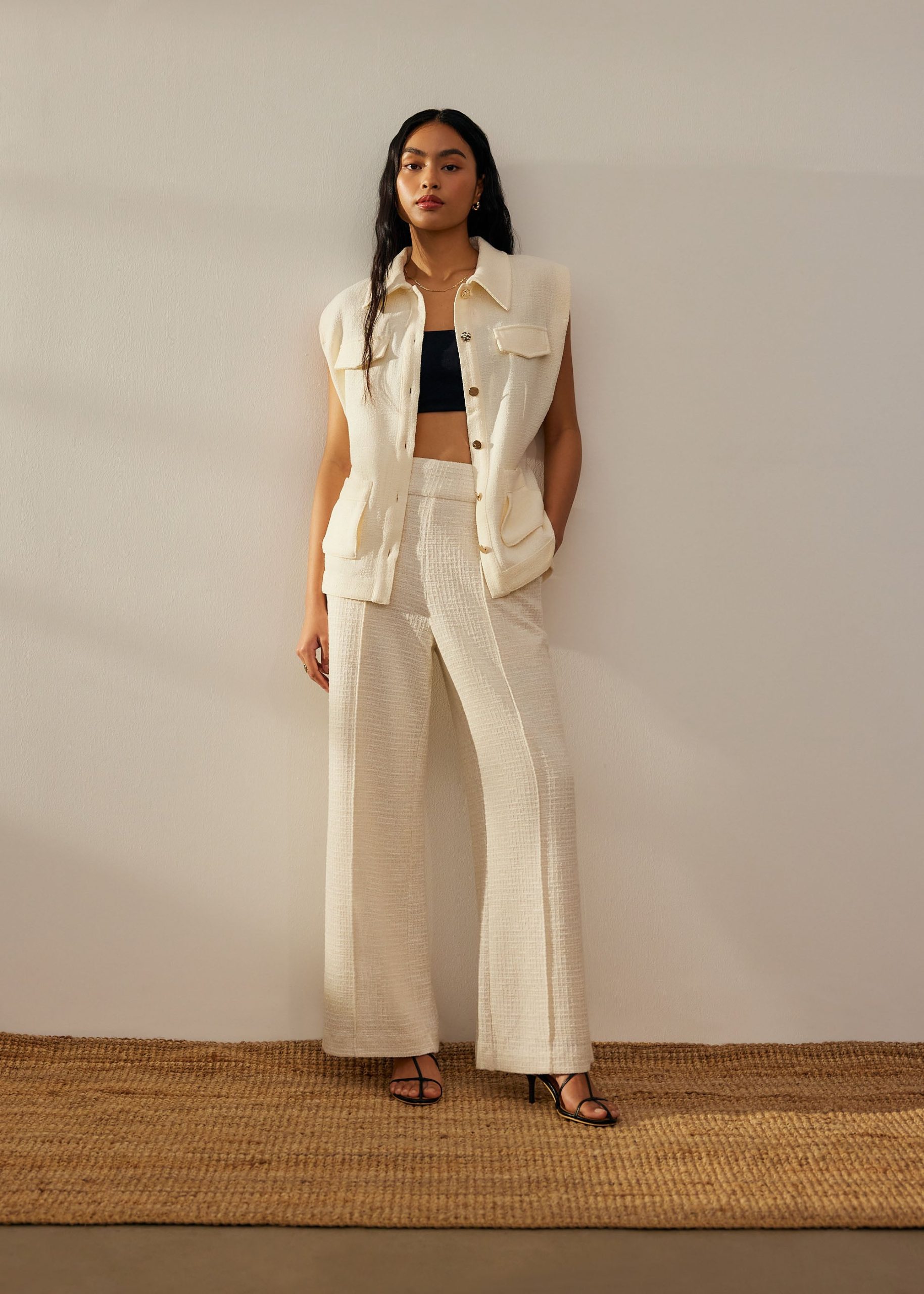 Leggy??Tweed High Waist Wide Leg Pants
