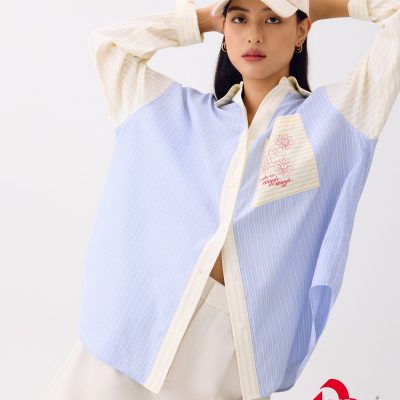 Love, Bonito | Wiggle Wiggle RuchedReady® Oversized Shirt in Light Blue