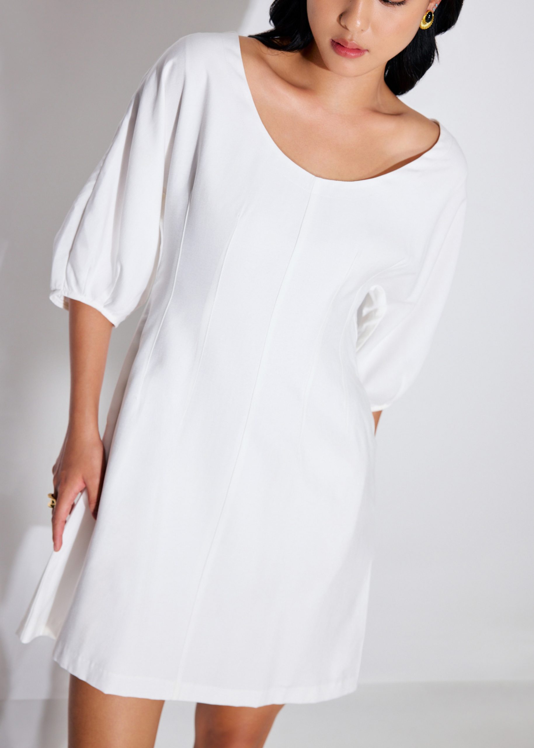 Scoop Neck Puff Sleeve A-Line Mini Dress - Image 7