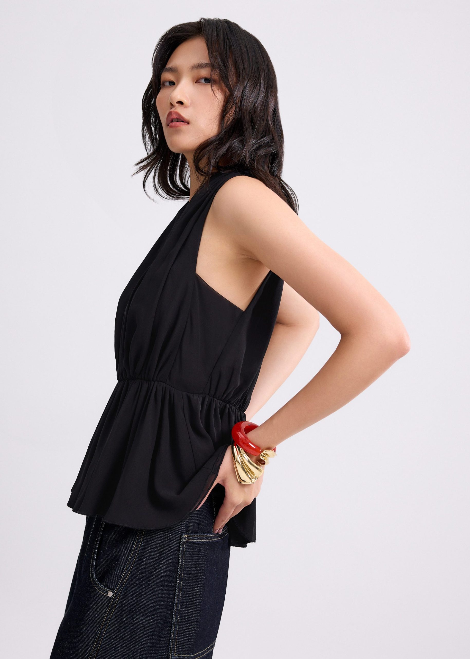 Georgette V-neck Peplum Top - Image 5