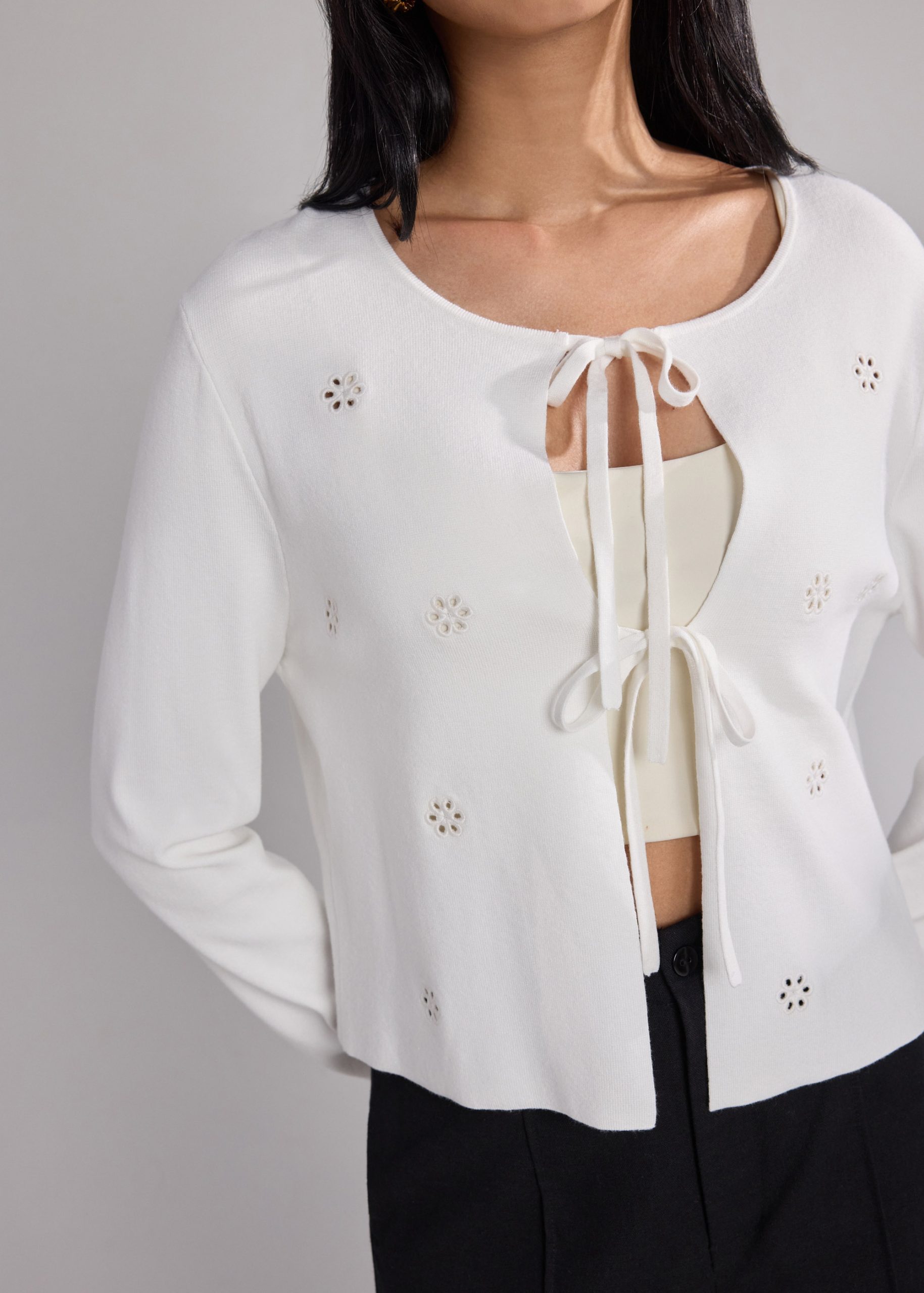 Floral Eyelet Knit Cardigan - Image 6