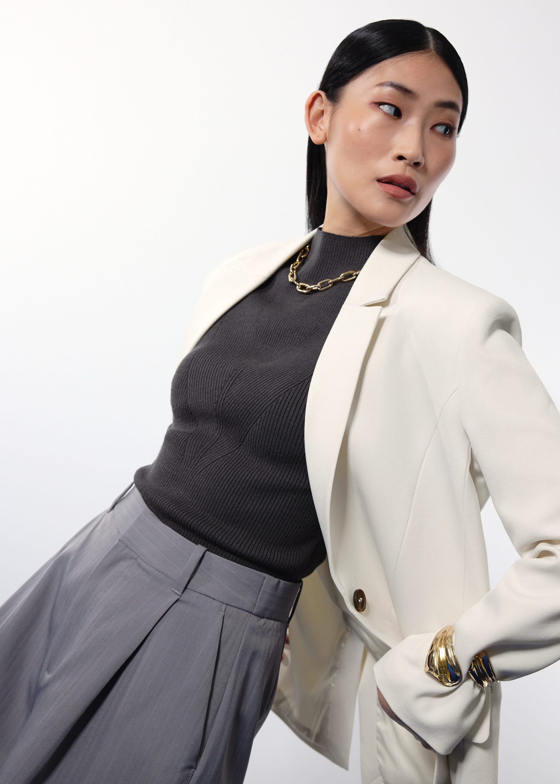 Rae Shoulder Padded Knit Mock Neck Top - Image 12