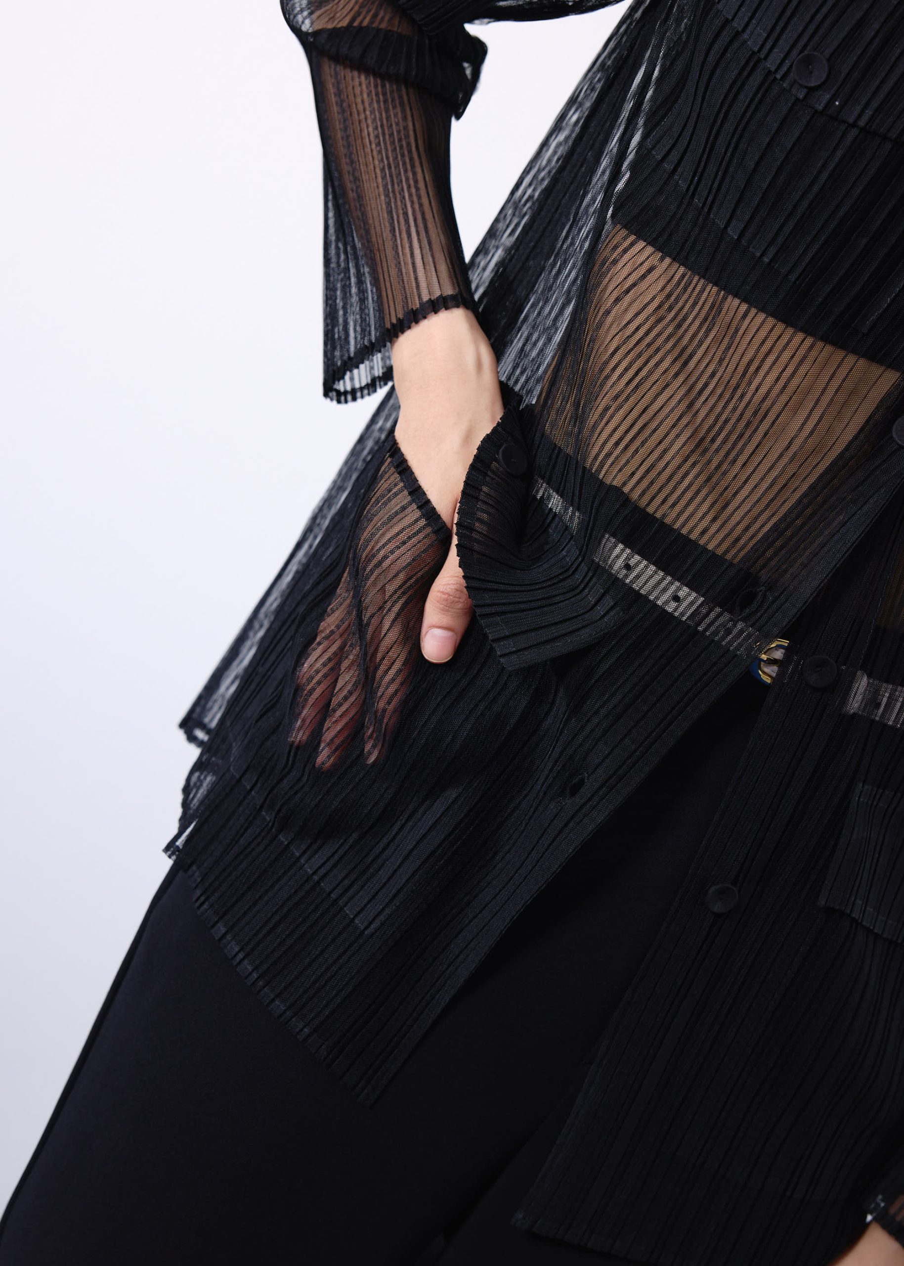 Sheer Plisse Collared Button Down Shirt - Image 6
