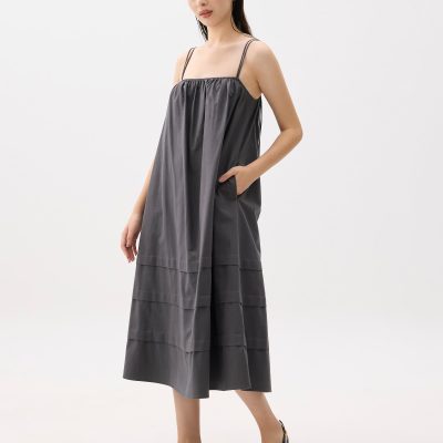 Straight Neck Trapeze Midaxi Dress