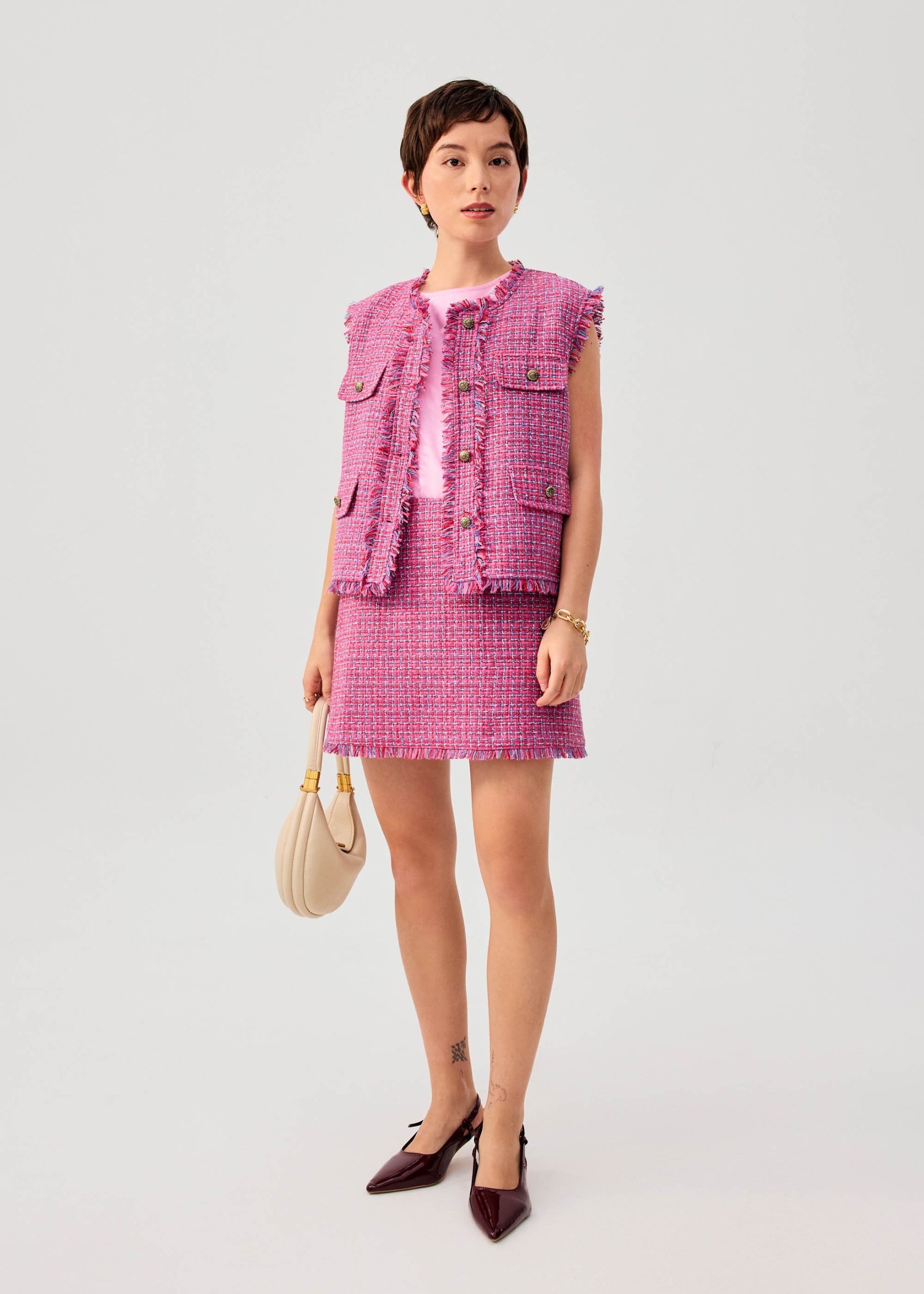 Tweed Frayed Hem A-line Mini Skirt - Image 3
