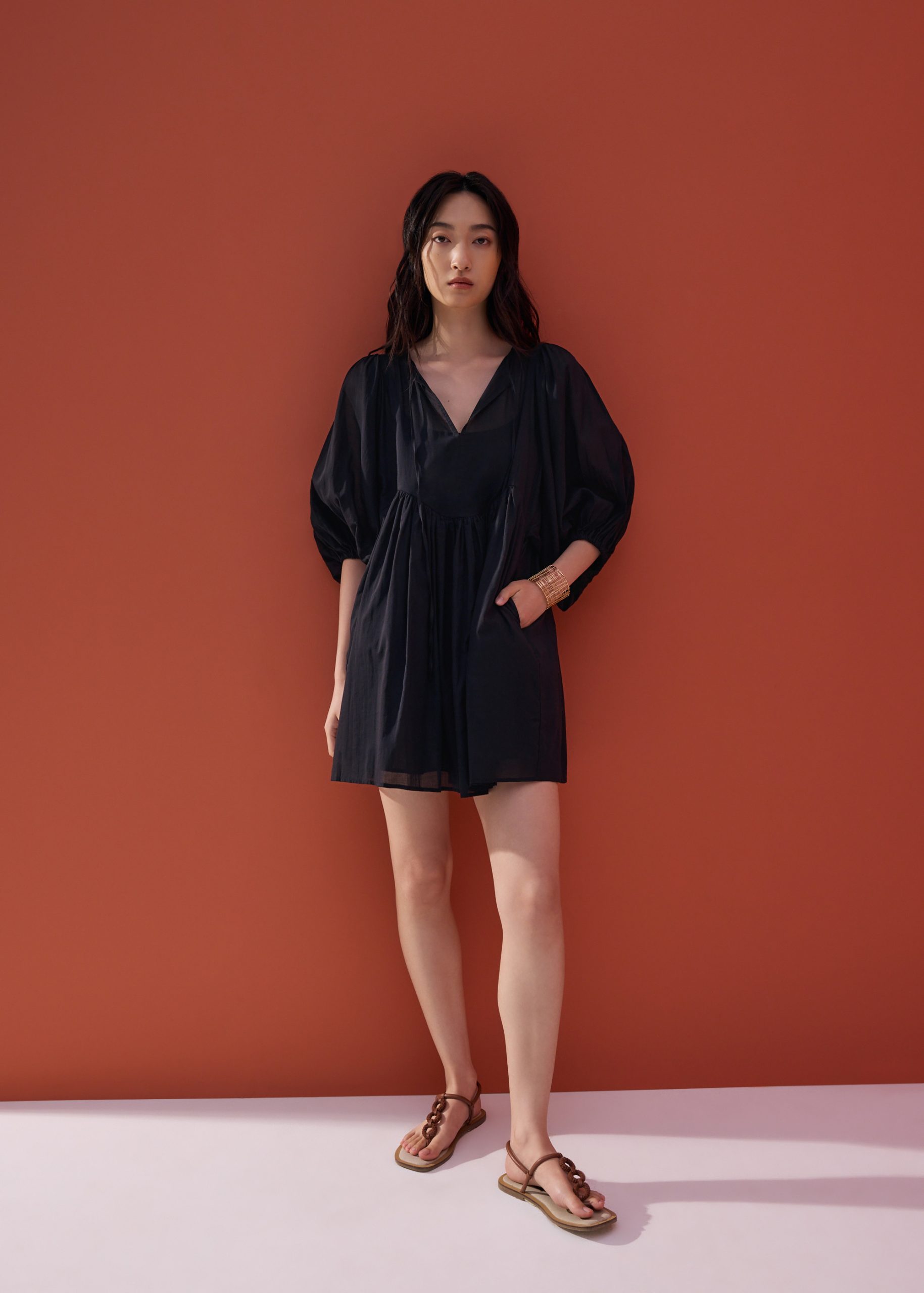 Cotton Puff Sleeve Babydoll Swing Mini Dress in Oasis Flow - Image 7