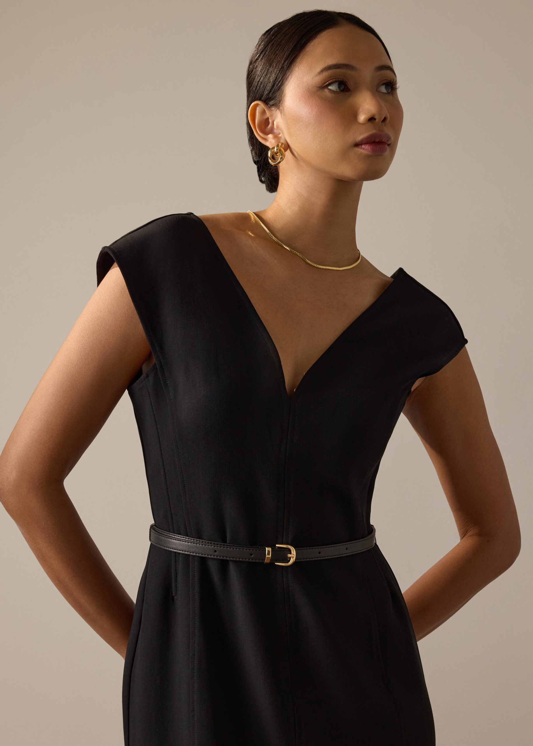 Sofi Belted V-neck Column Midaxi Dress - Image 2