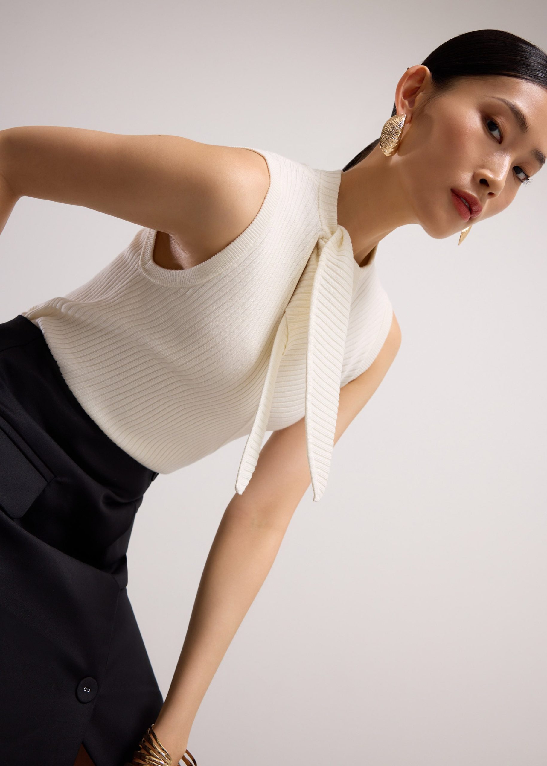 Knit Front Tie Collared Top - Image 2