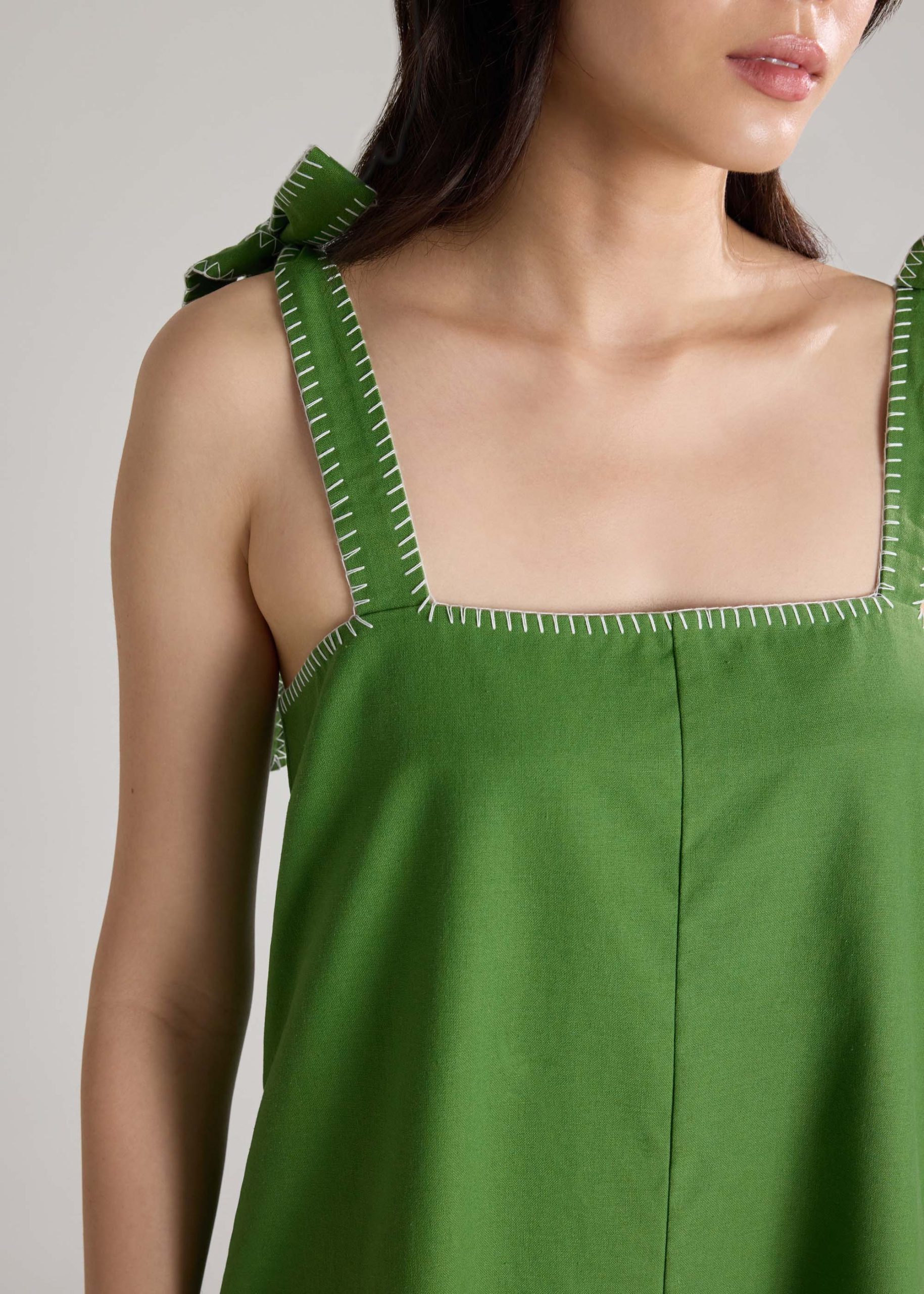 Blanket Stitch Shoulder Tie Romper - Image 11