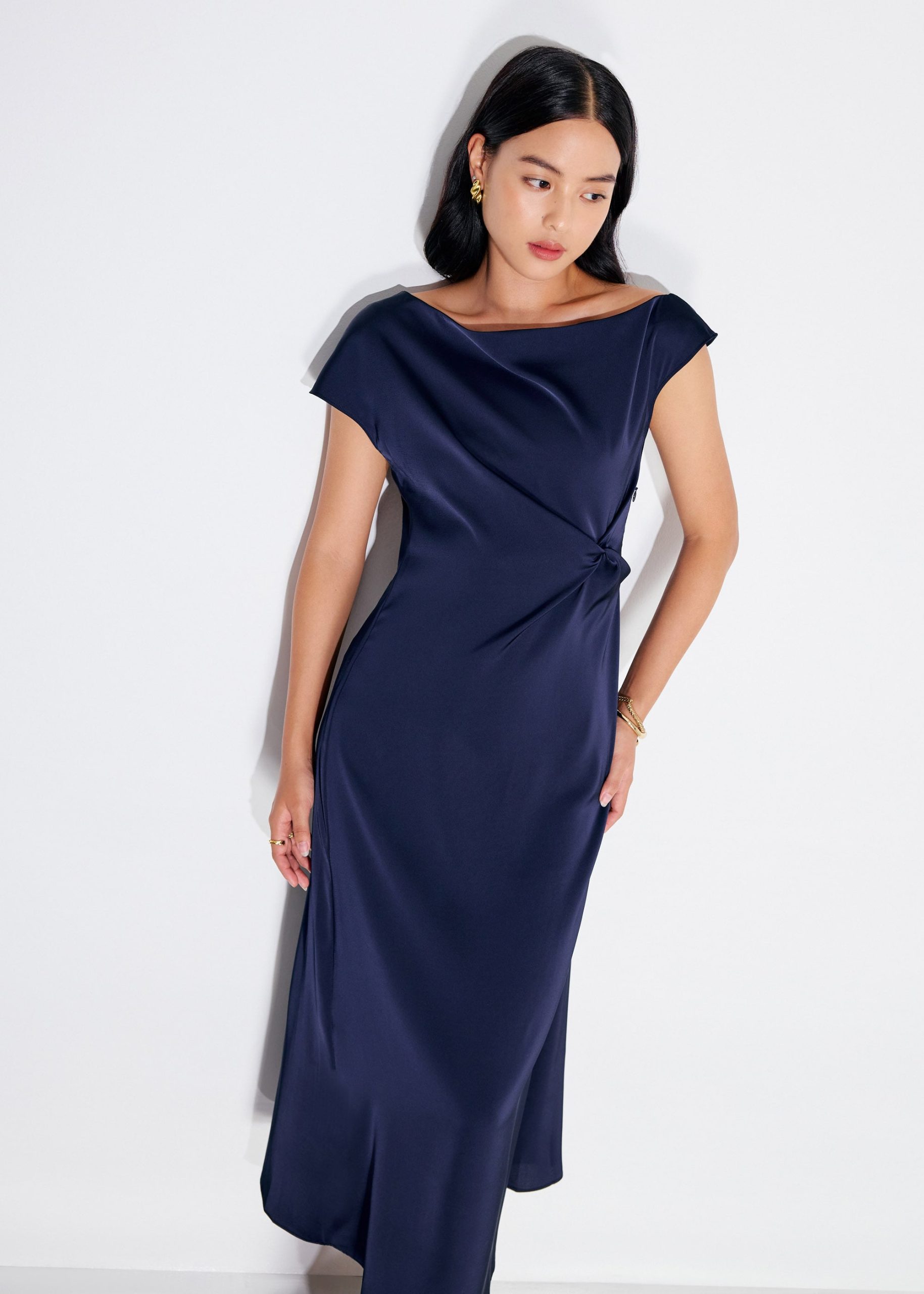 Intan Satin Asymmetric A-line Midaxi Dress - Image 3
