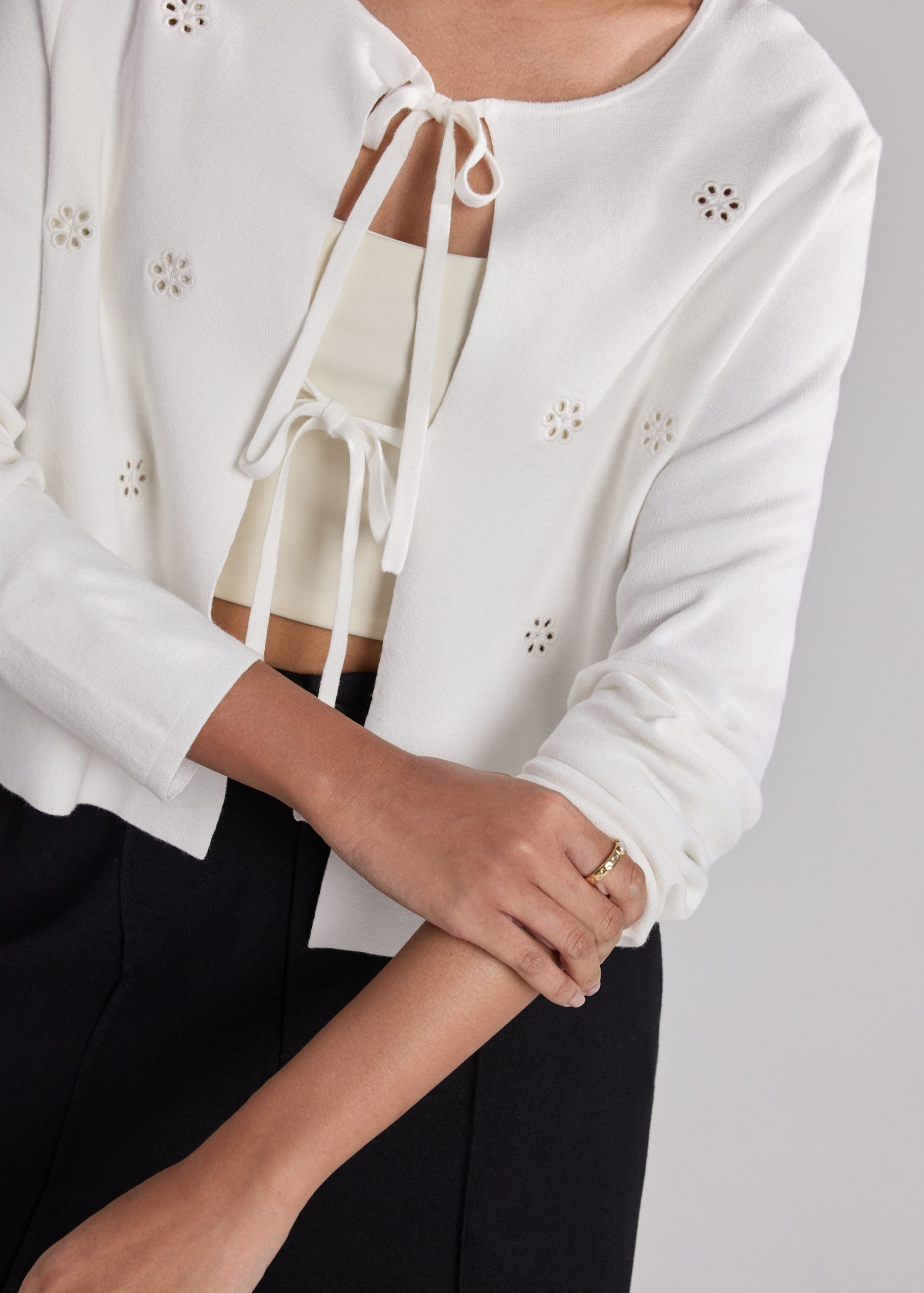 Floral Eyelet Knit Cardigan - Image 7