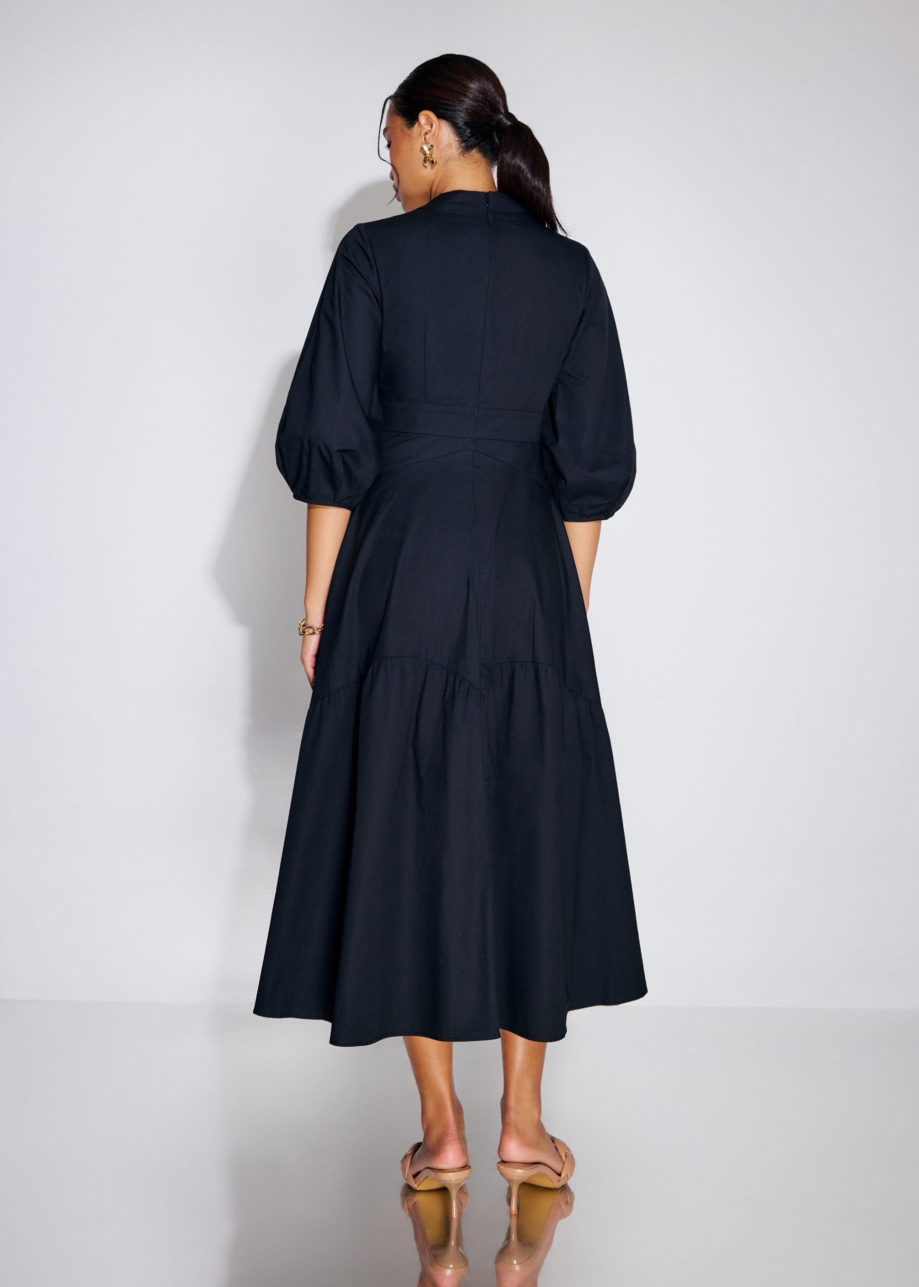 Cotton Panelled Fit & Flare Midaxi Dress - Image 7