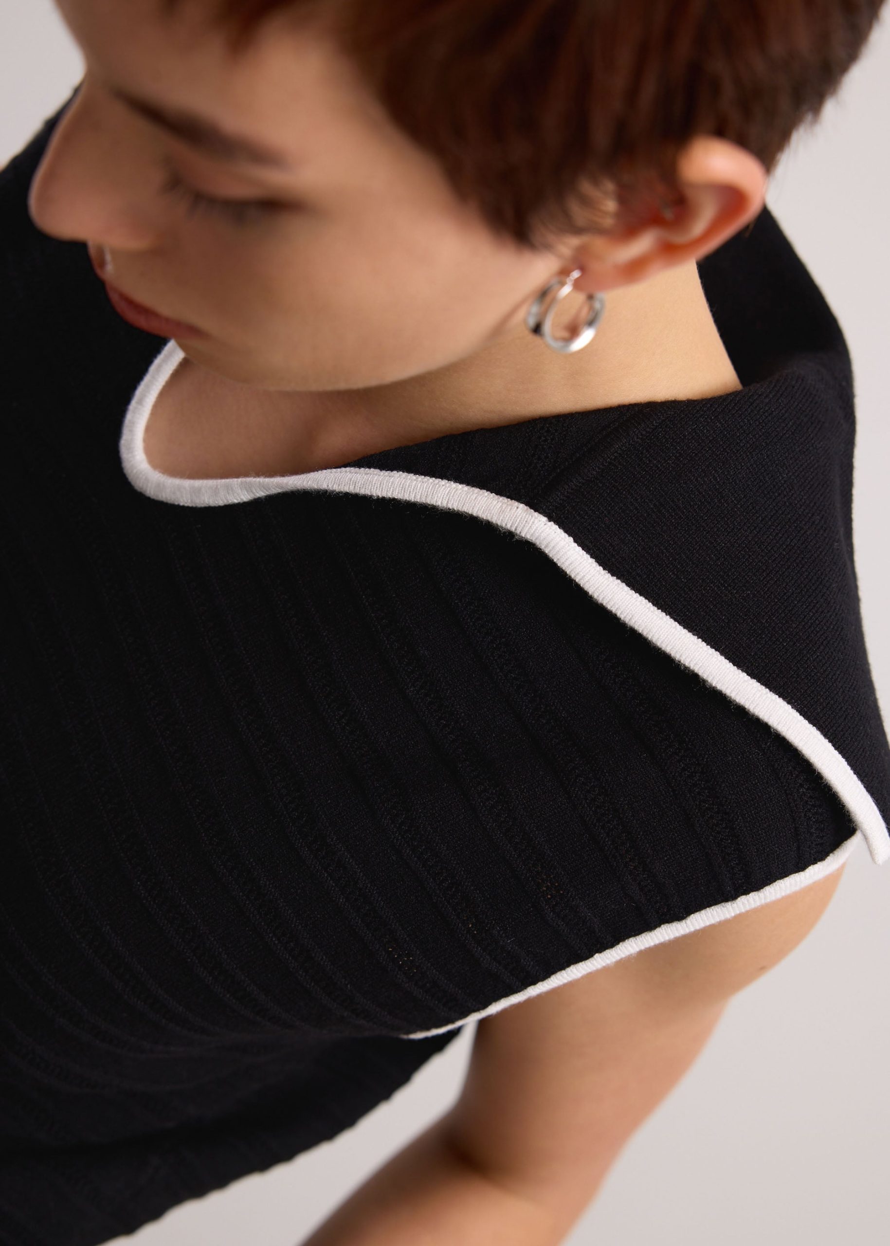 Relaxed Contrast Pointelle Collared Top - Image 6
