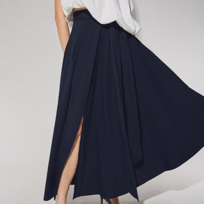 Cotton Side Tie Flare Floor Length Skirt