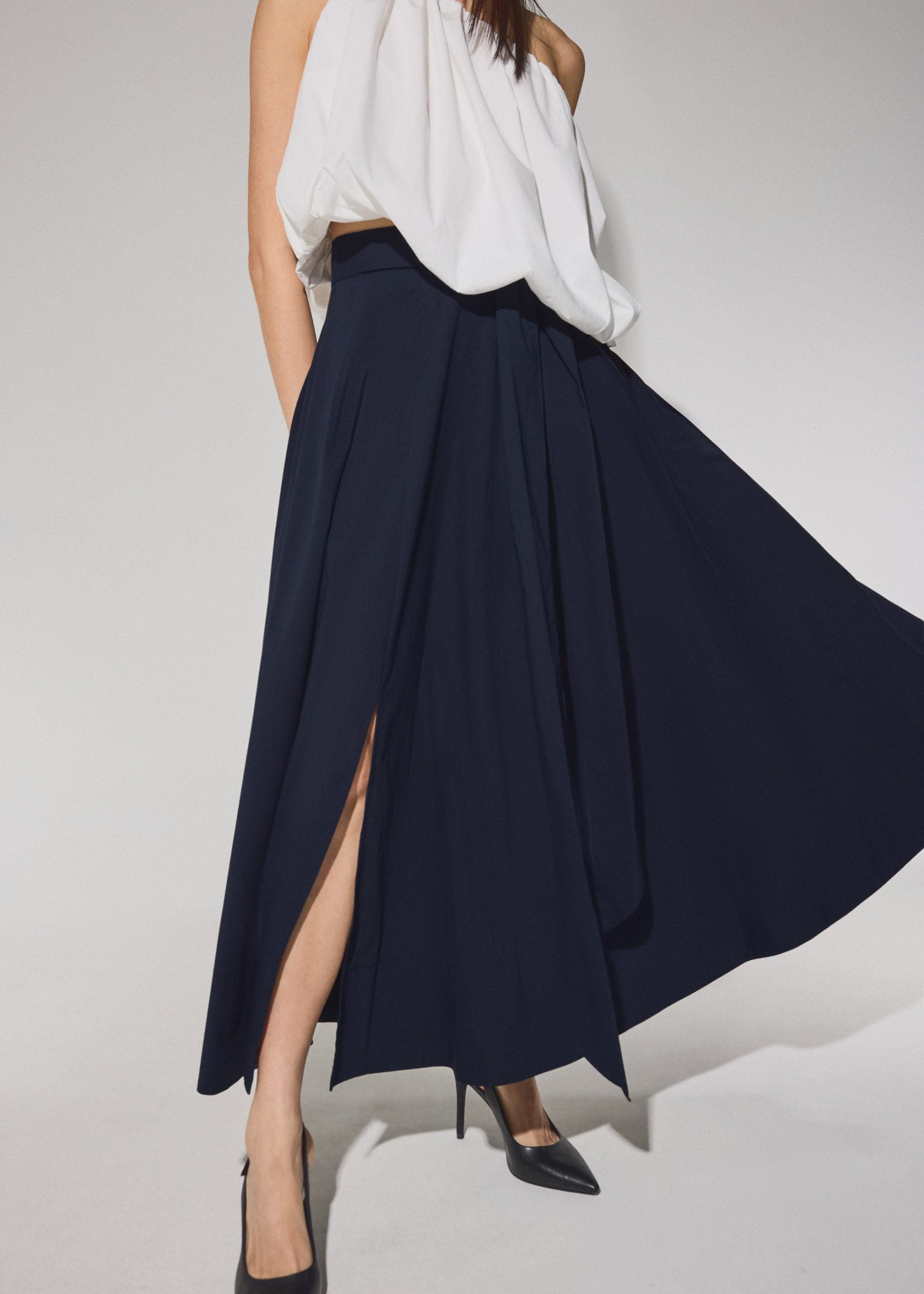 Cotton Side Tie Flare Floor Length Skirt