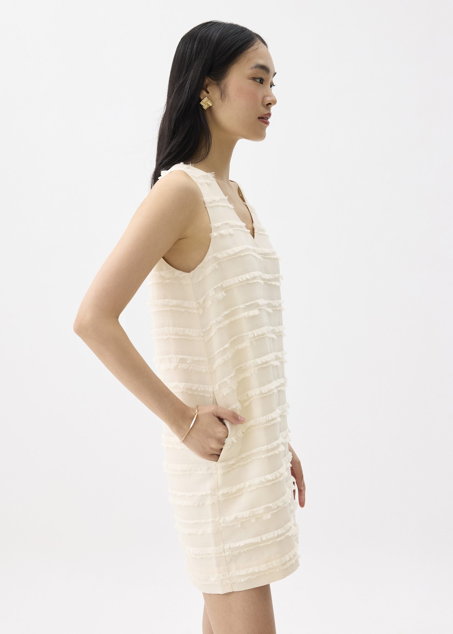 V-neck Fray Shift Mini Dress - Image 11