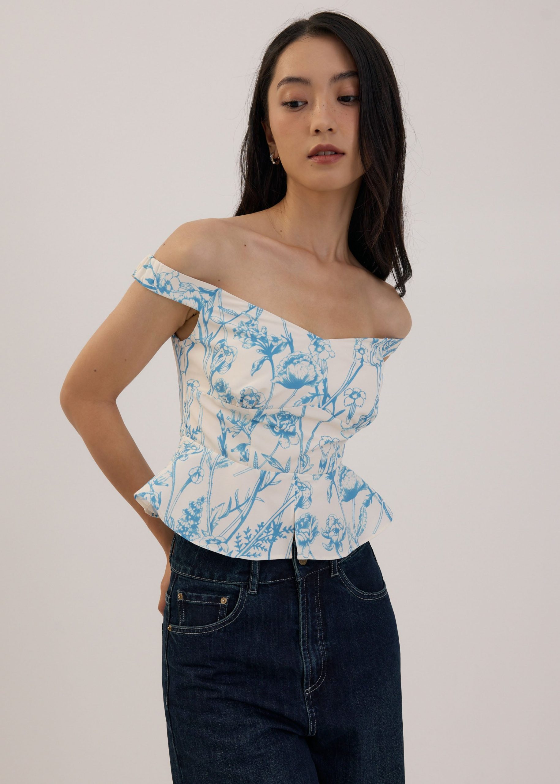Off Shoulder Peplum Top in Tidal Blooms - Image 5