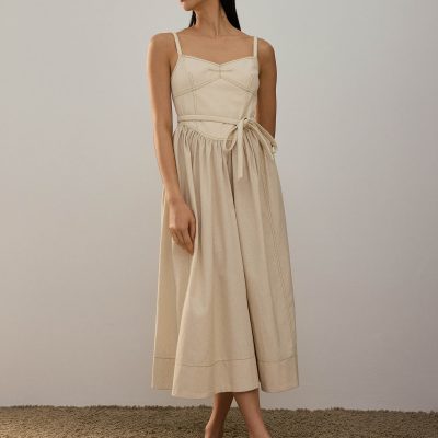 Detachable Sash Sweetheart Fit & Flare Midi Dress