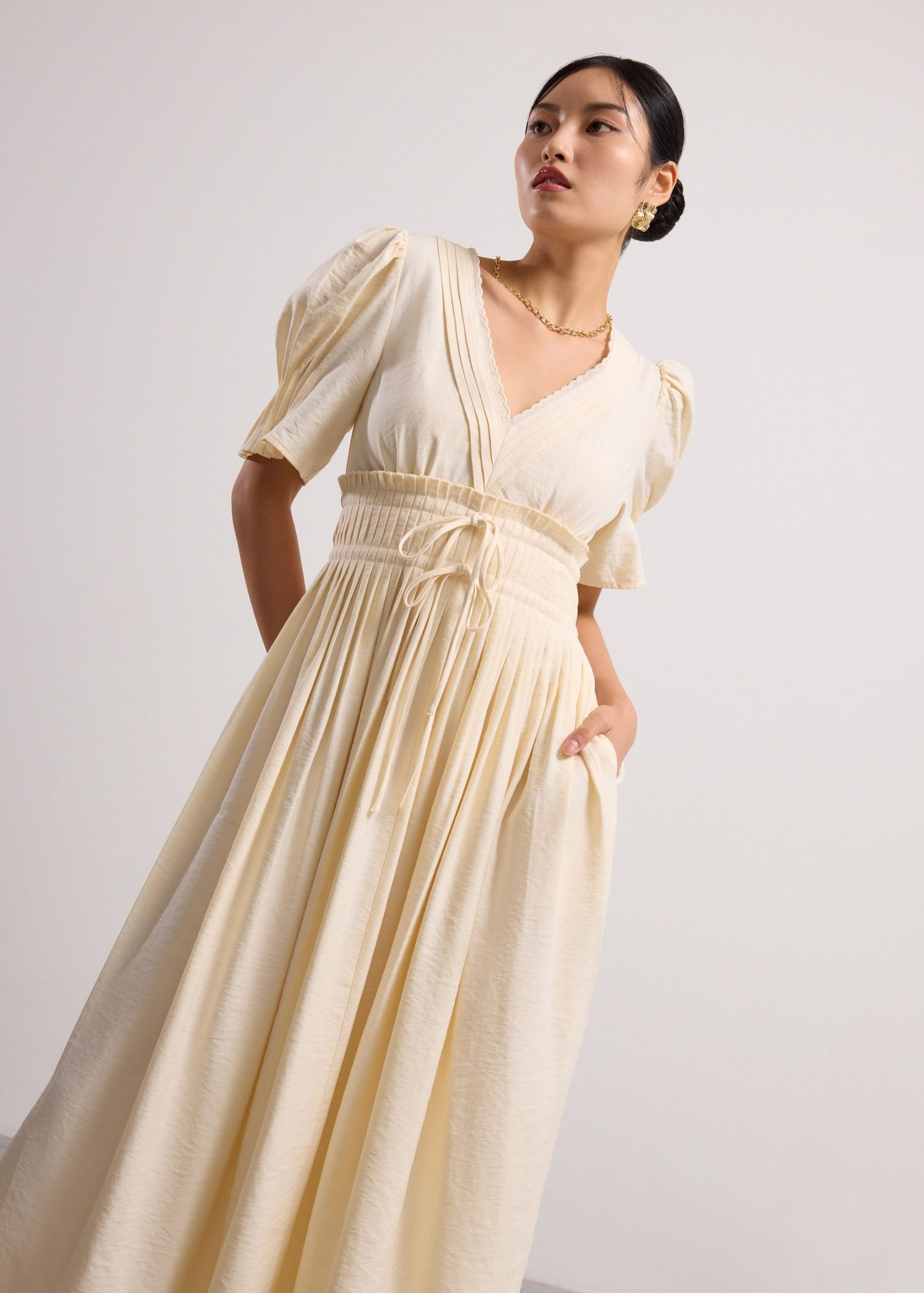 V-Neck Puff Sleeve Fit & Flare Midaxi Dress - Image 5