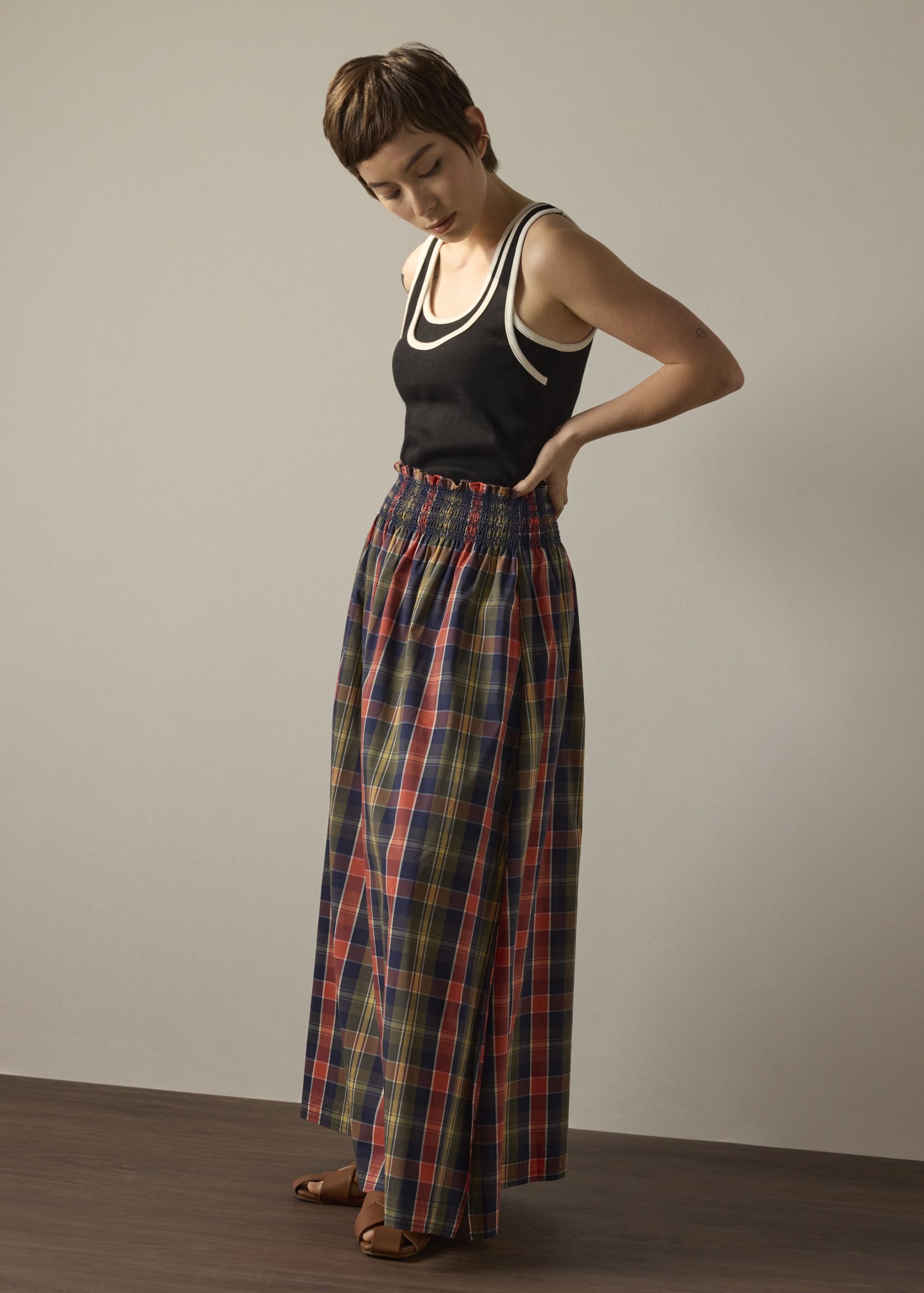 Checkered Cotton Flare Maxi Skirt - Image 8