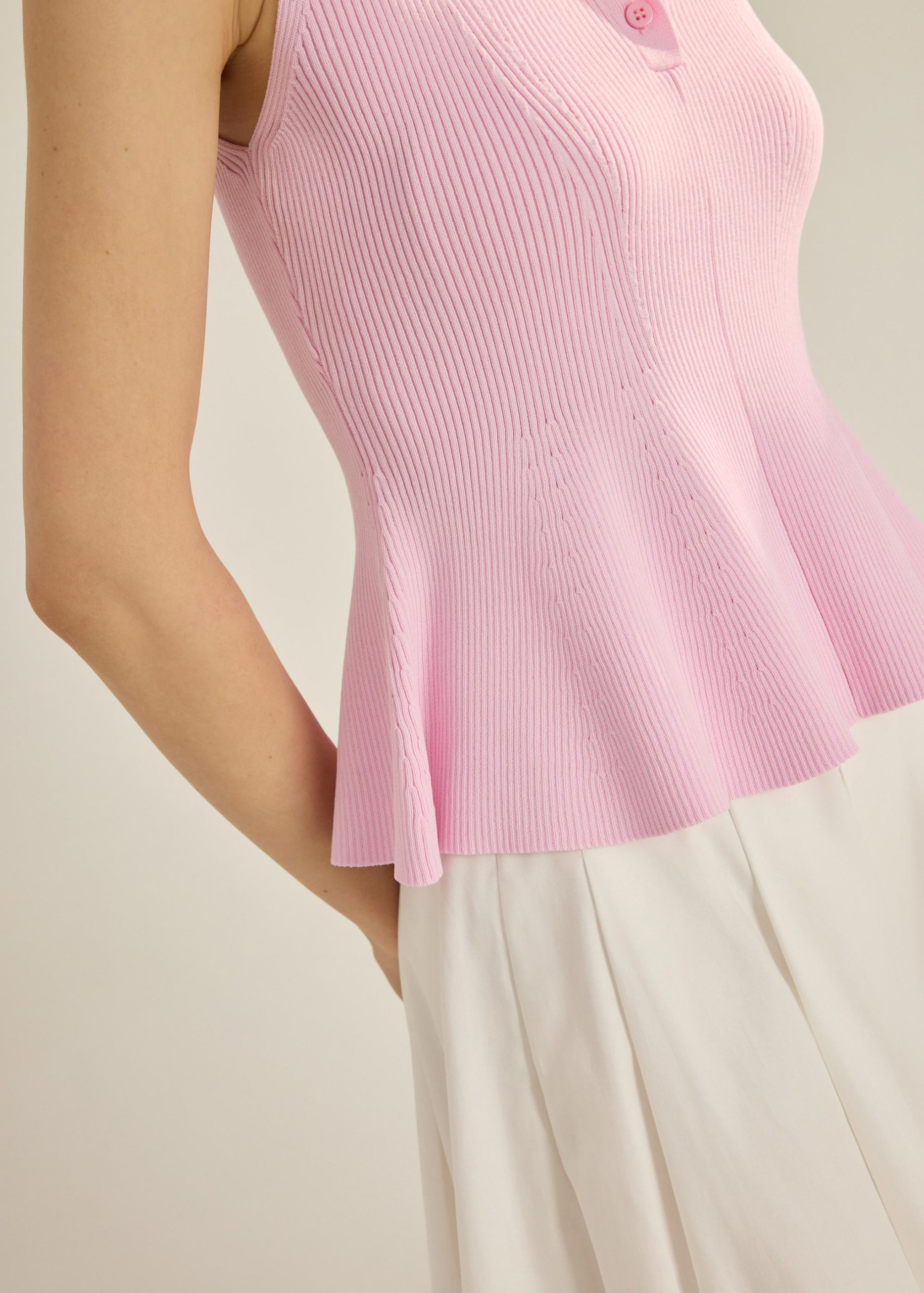 Knit Peplum Polo Top - Image 19