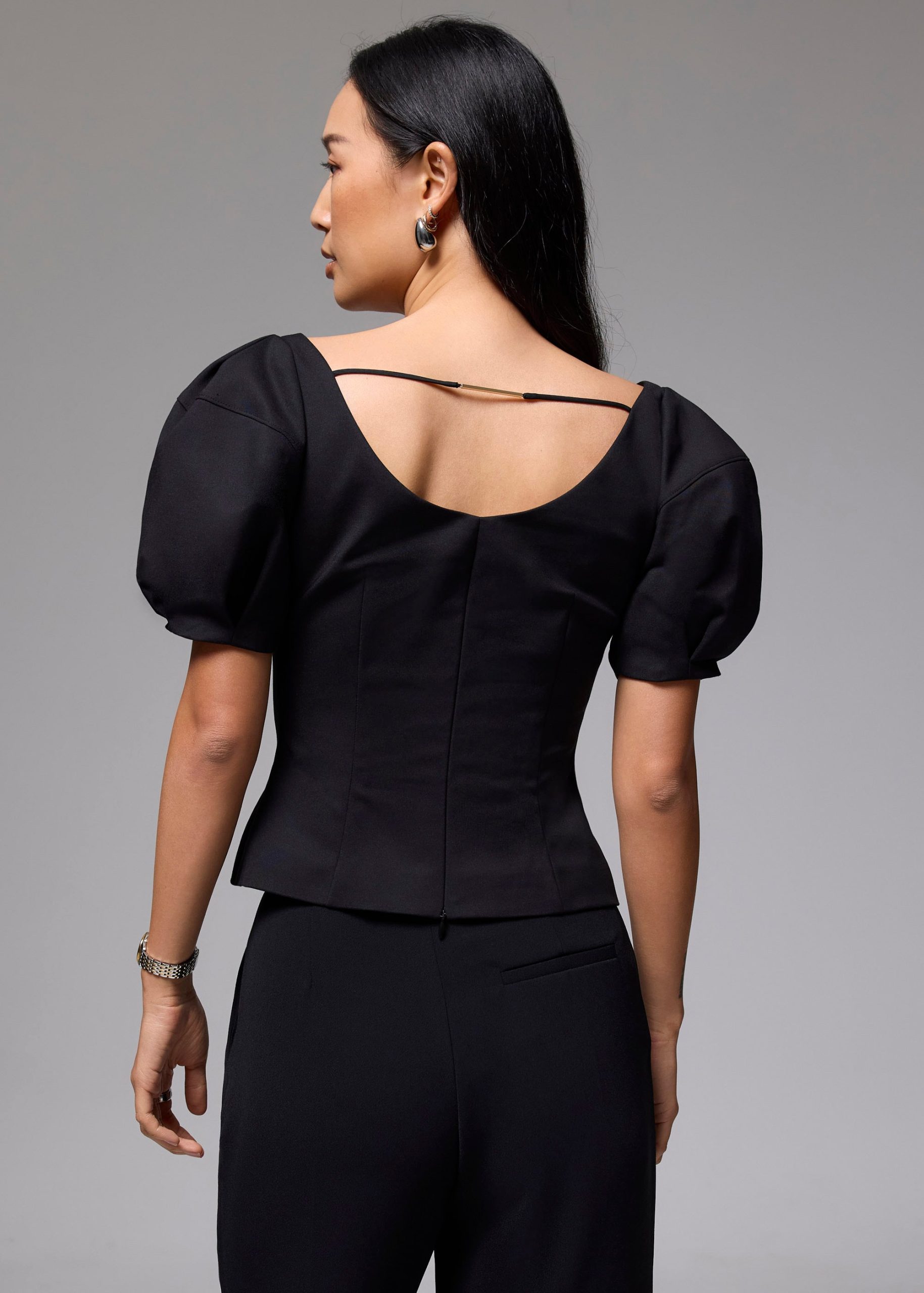 Scoop Neck Fitted Puff Sleeve Top - Image 6