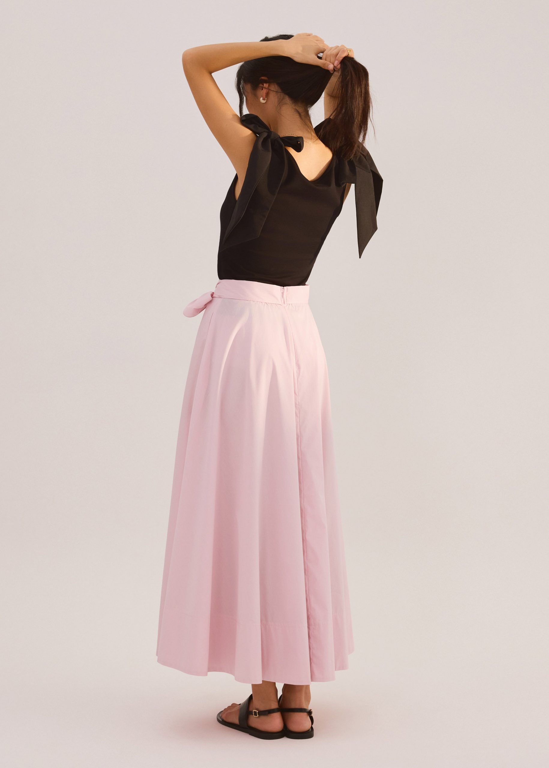 Cotton Side Tie Flare Floor Length Skirt - Image 9