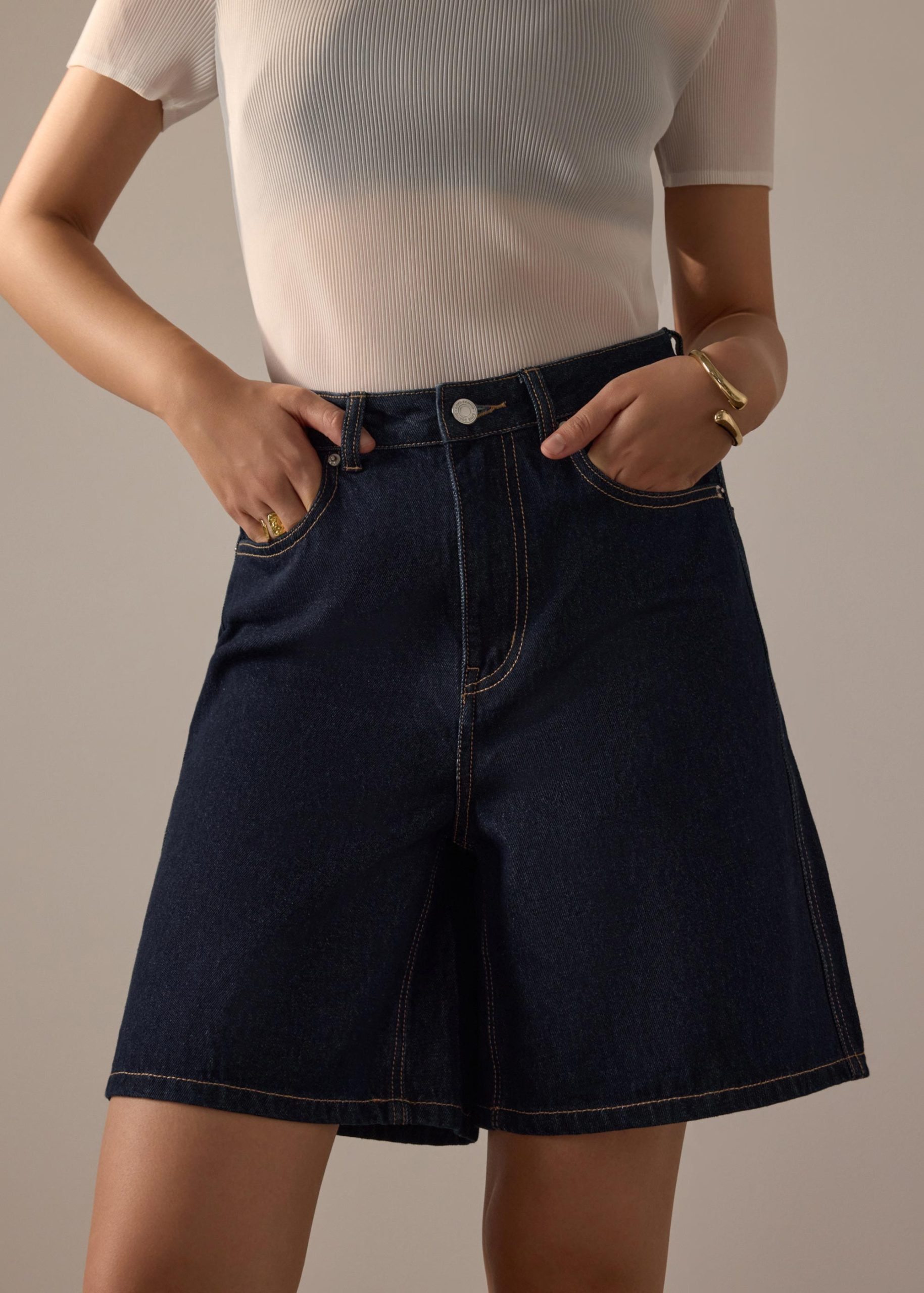 Megan Denim Mid Waist Bermuda Shorts - Image 7