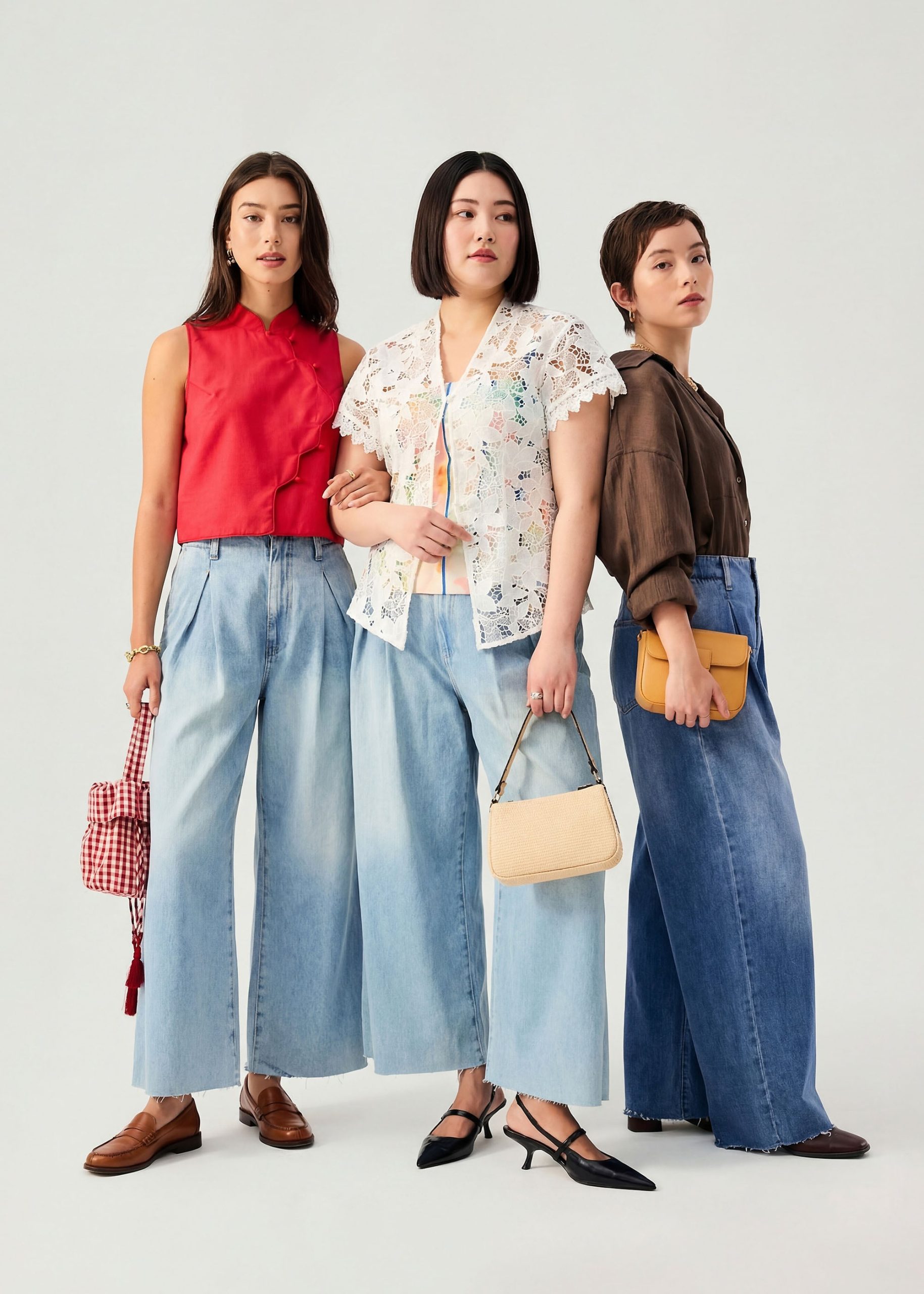 Denim Front Pleat Mid Waist Wide Leg Jeans - Image 12