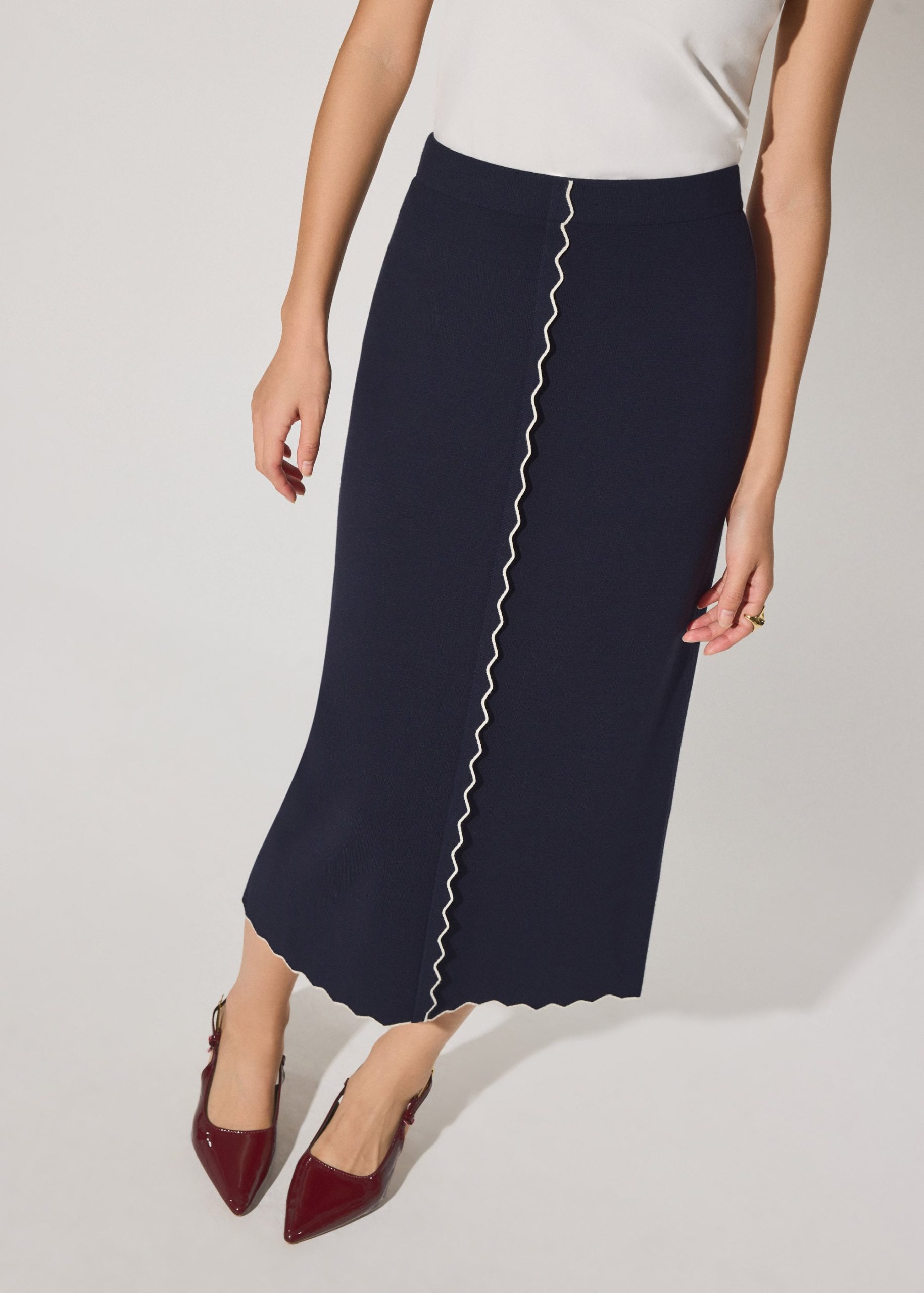 Knit Scallop Edge Column Midi Skirt - Image 7