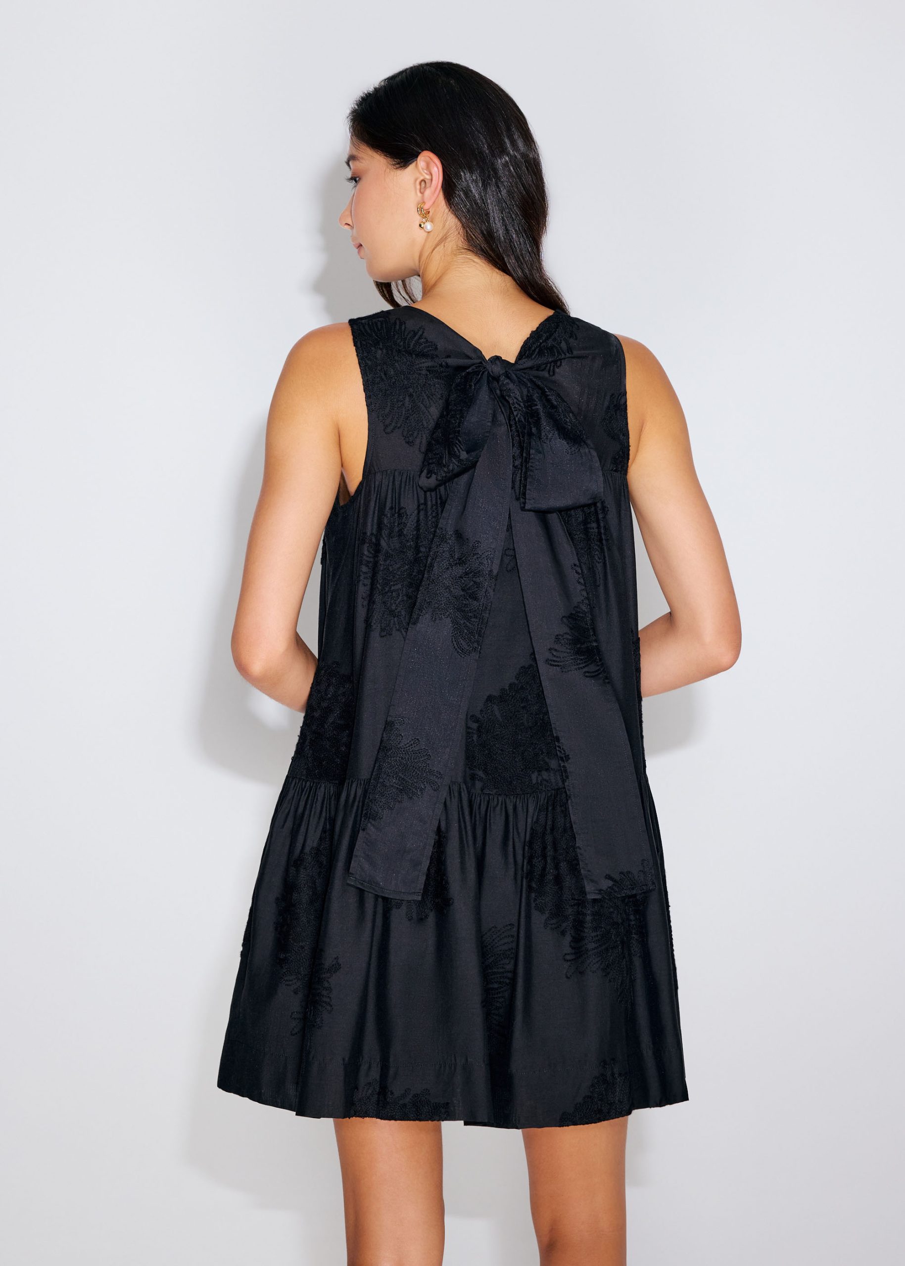 Embroidered Tiered Round Neck Swing Mini Dress - Image 4