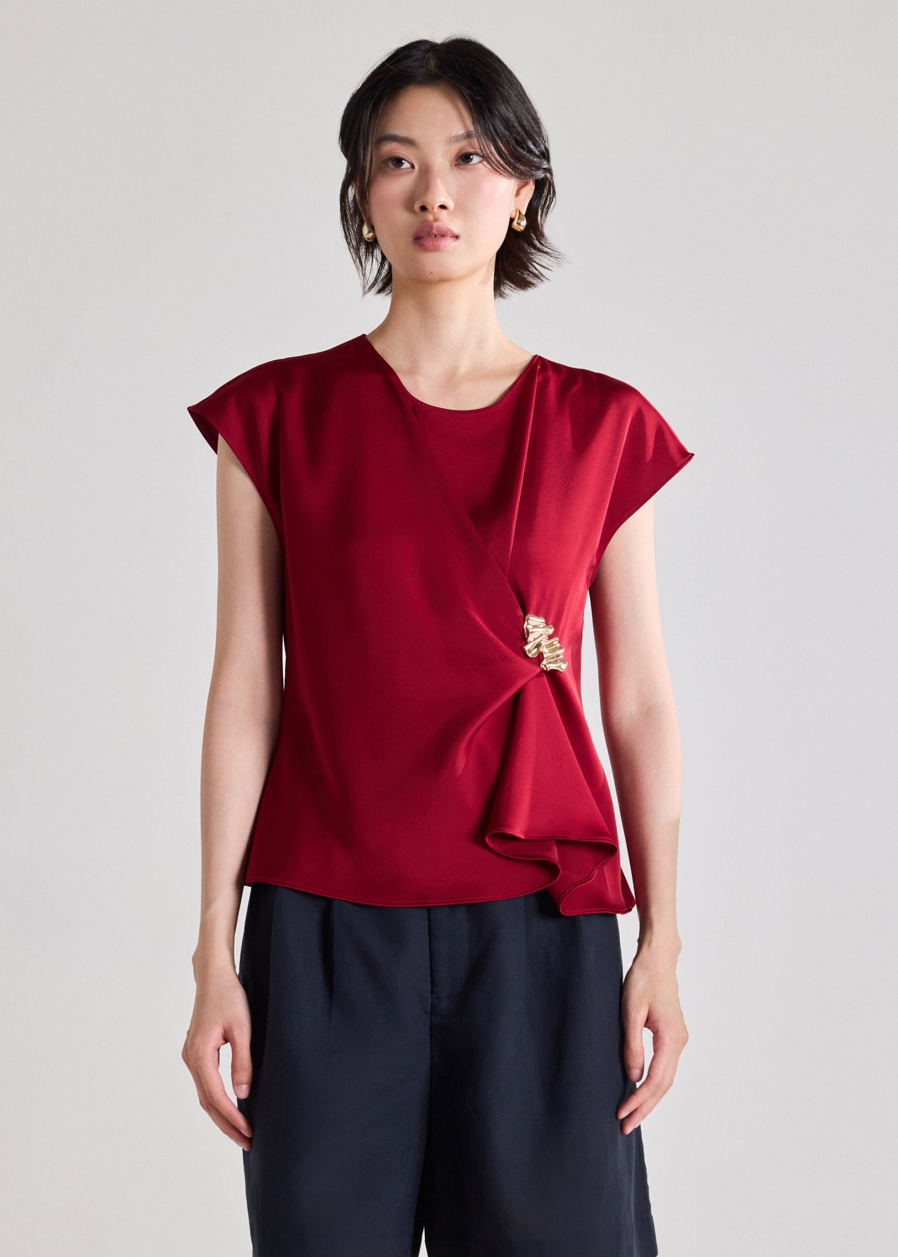 Alina Satin Top With Brooch - Image 3