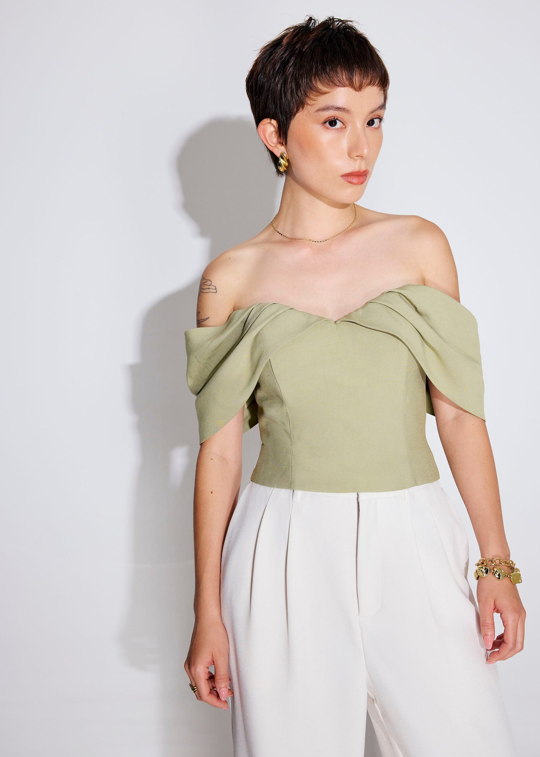 BraFree by LB Ruched Off Shoulder Fitted Top