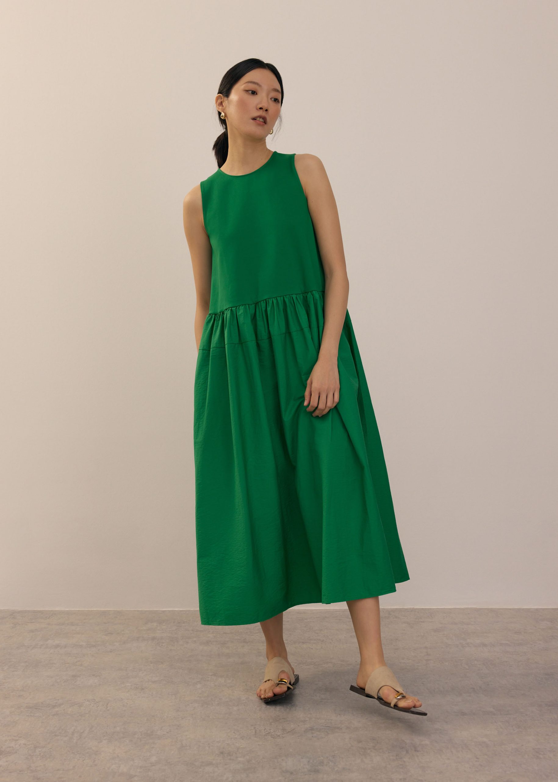 Jersey Round Neck Drop Waist Trapeze Midaxi Dress - Image 9