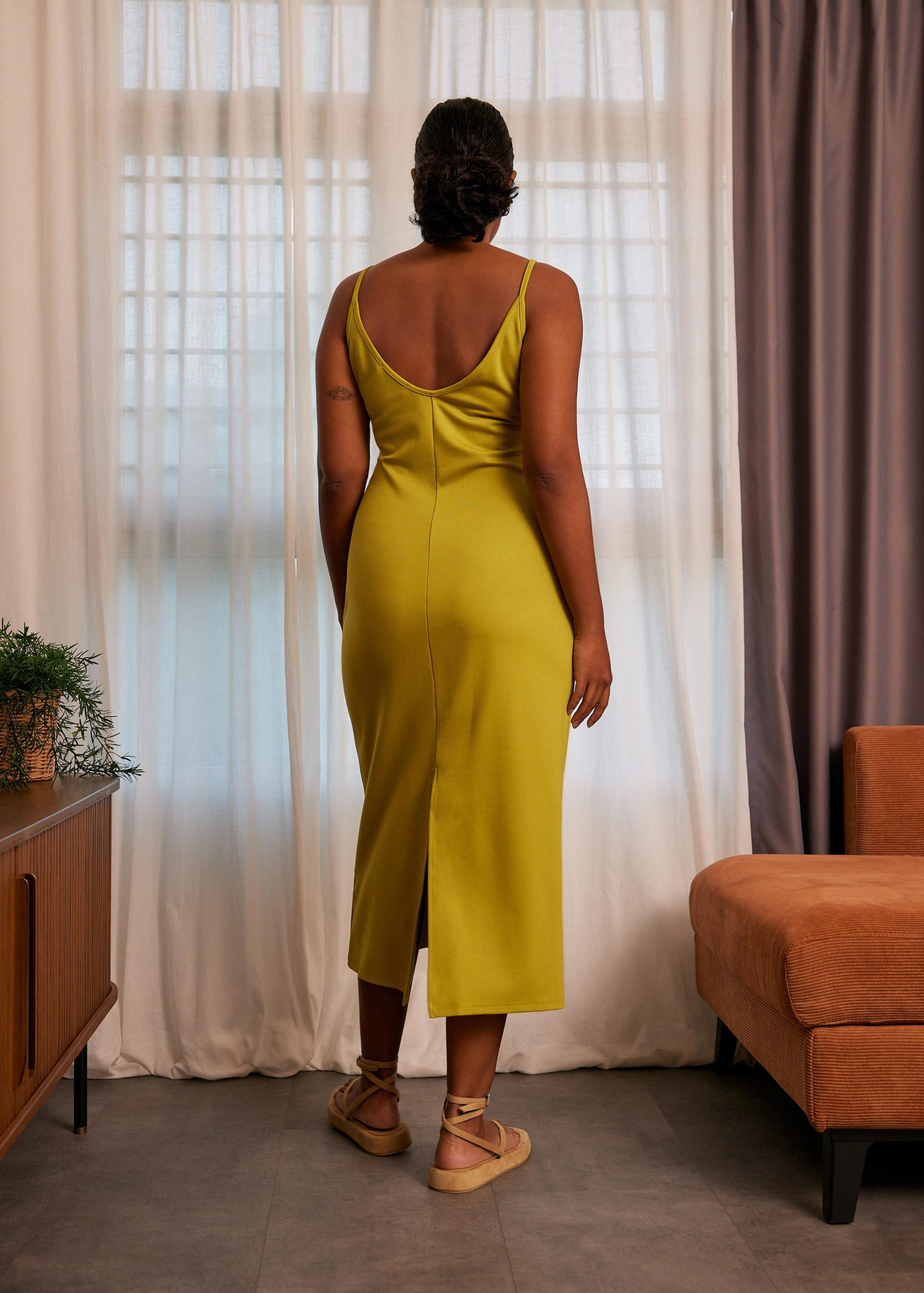 Fitted V-neck Jersey Midaxi Dress - Image 5