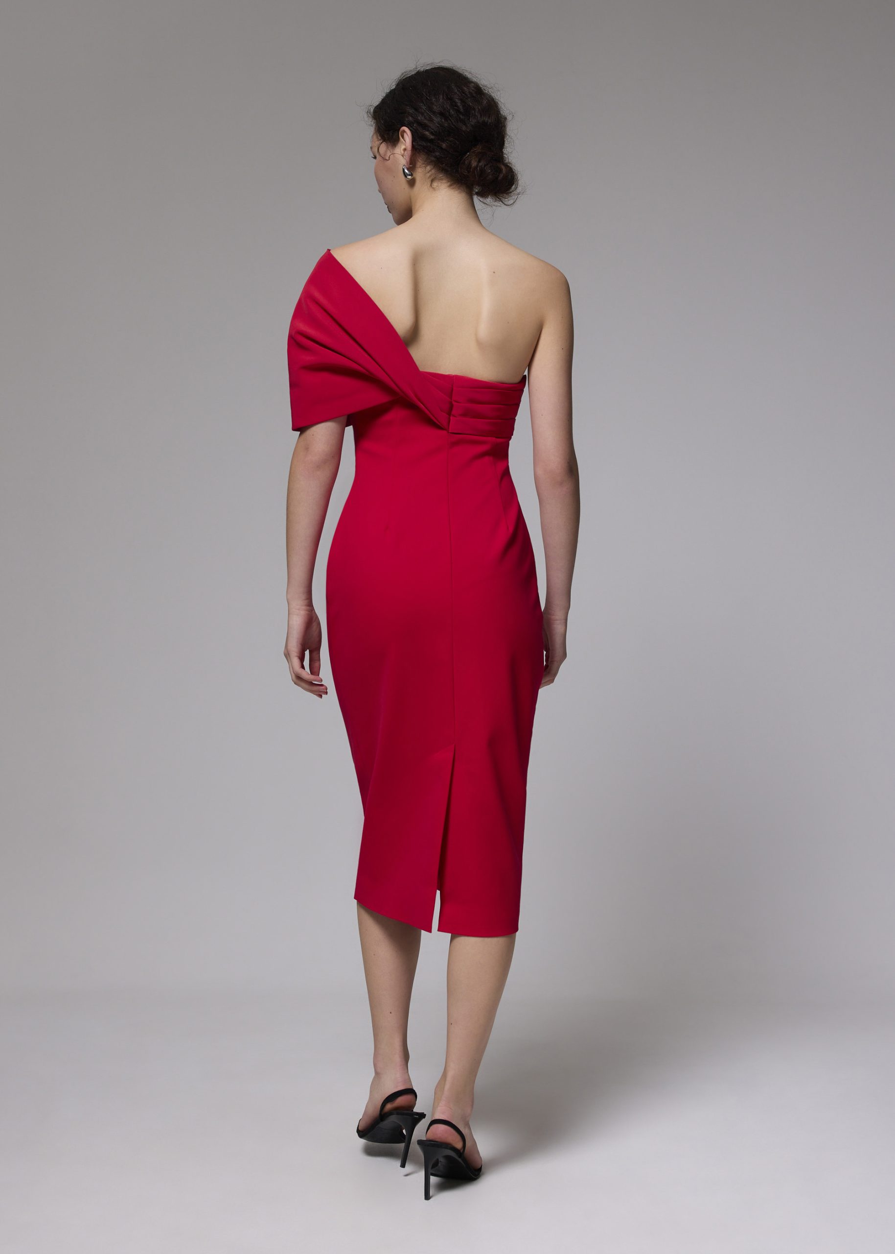 Asymmetric Front Twist Column Midi Dress - Image 9