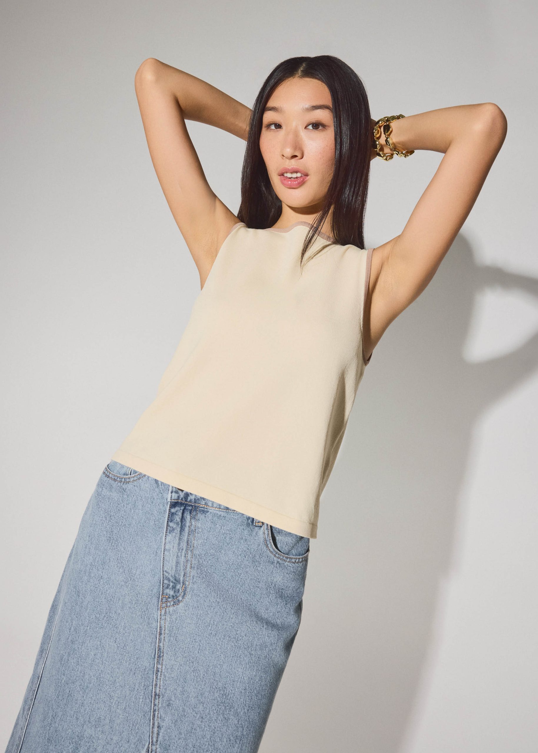 Nikki Relaxed Contrast Knit Boat Neck Tank Top - Image 10