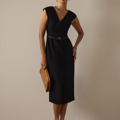 Sofi Belted V-neck Column Midaxi Dress