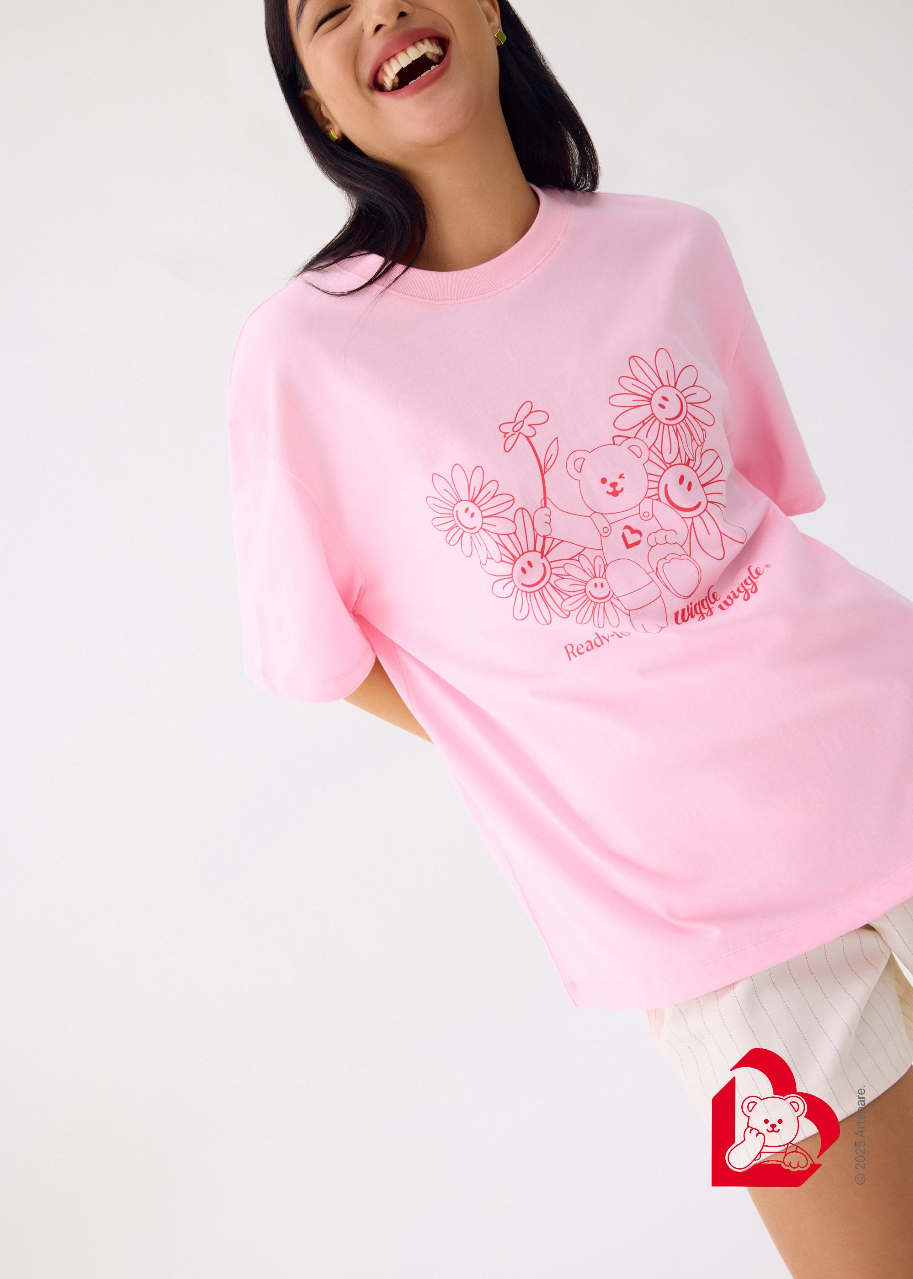 Love, Bonito | Wiggle Wiggle Unisex Oversized Drop Shoulder Tee in Strawberry Gelato - Image 2