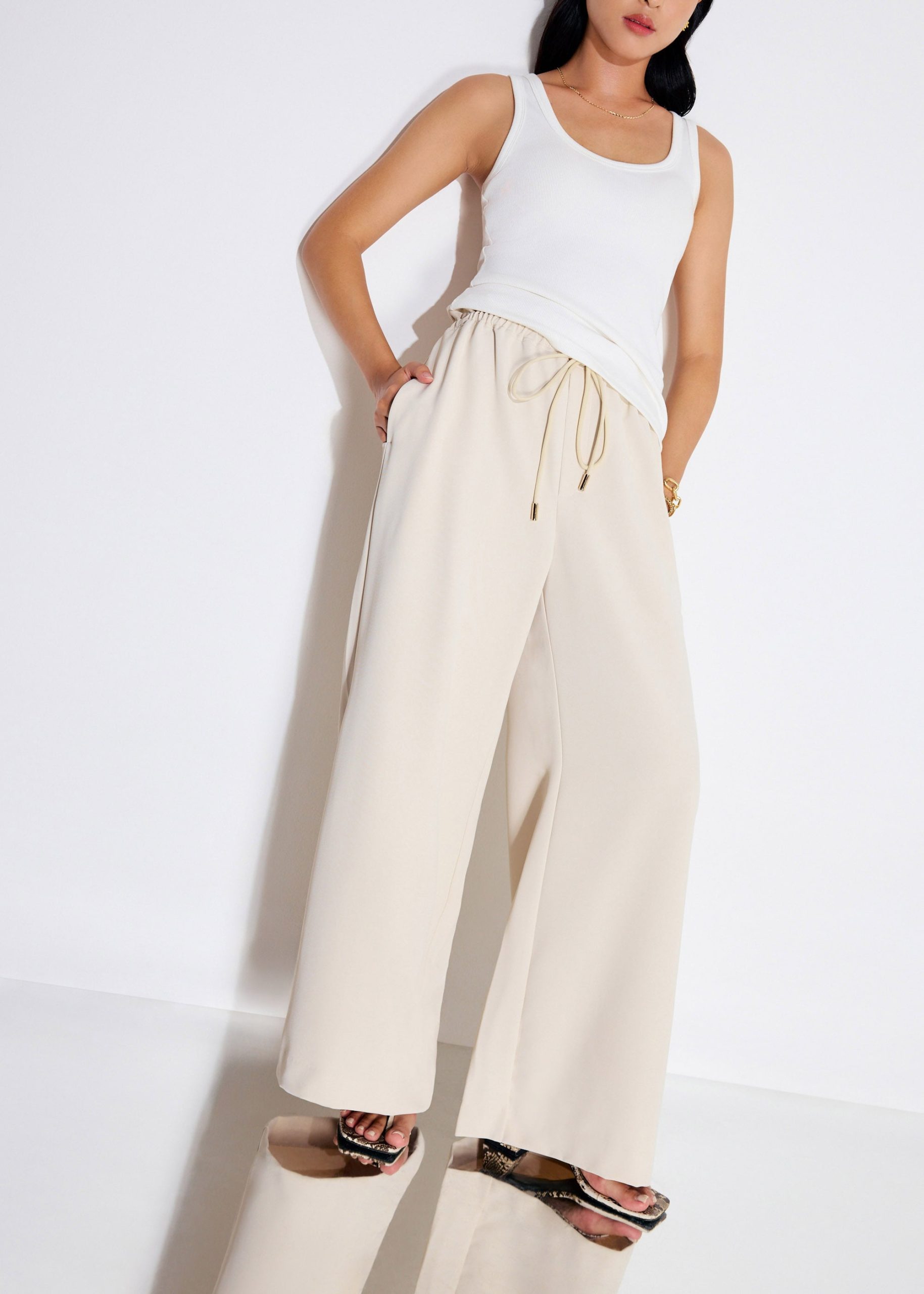 Elastic Drawstring Straight Leg Pants