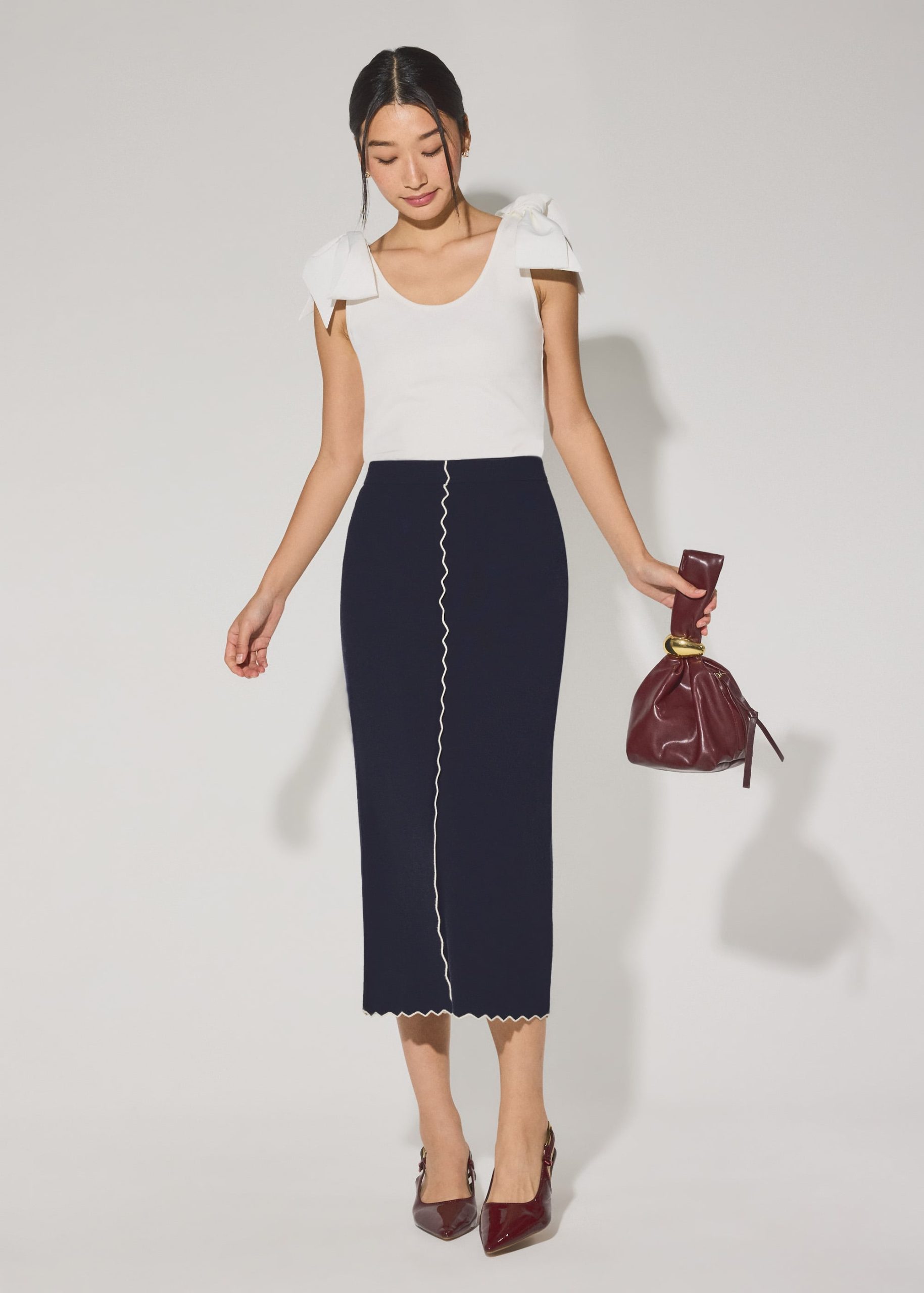 Knit Scallop Edge Column Midi Skirt - Image 8