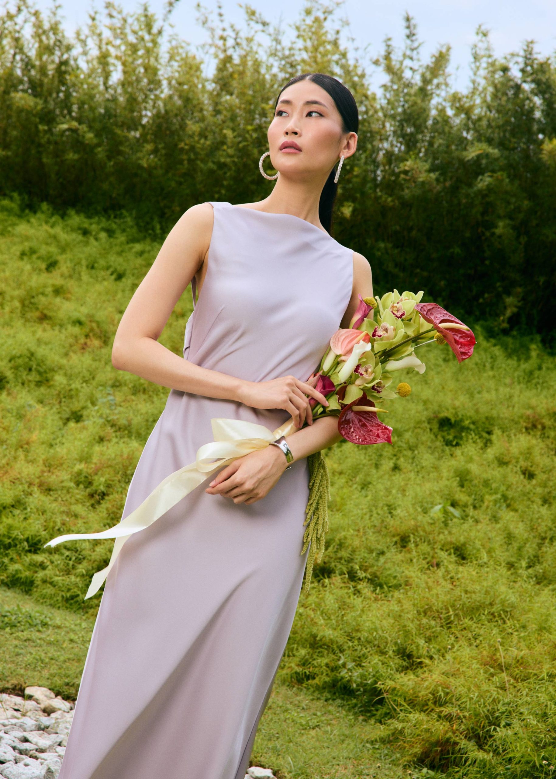 BraFree by LB Satin Cowl Neck Bias Cut Maxi Dress - Image 2