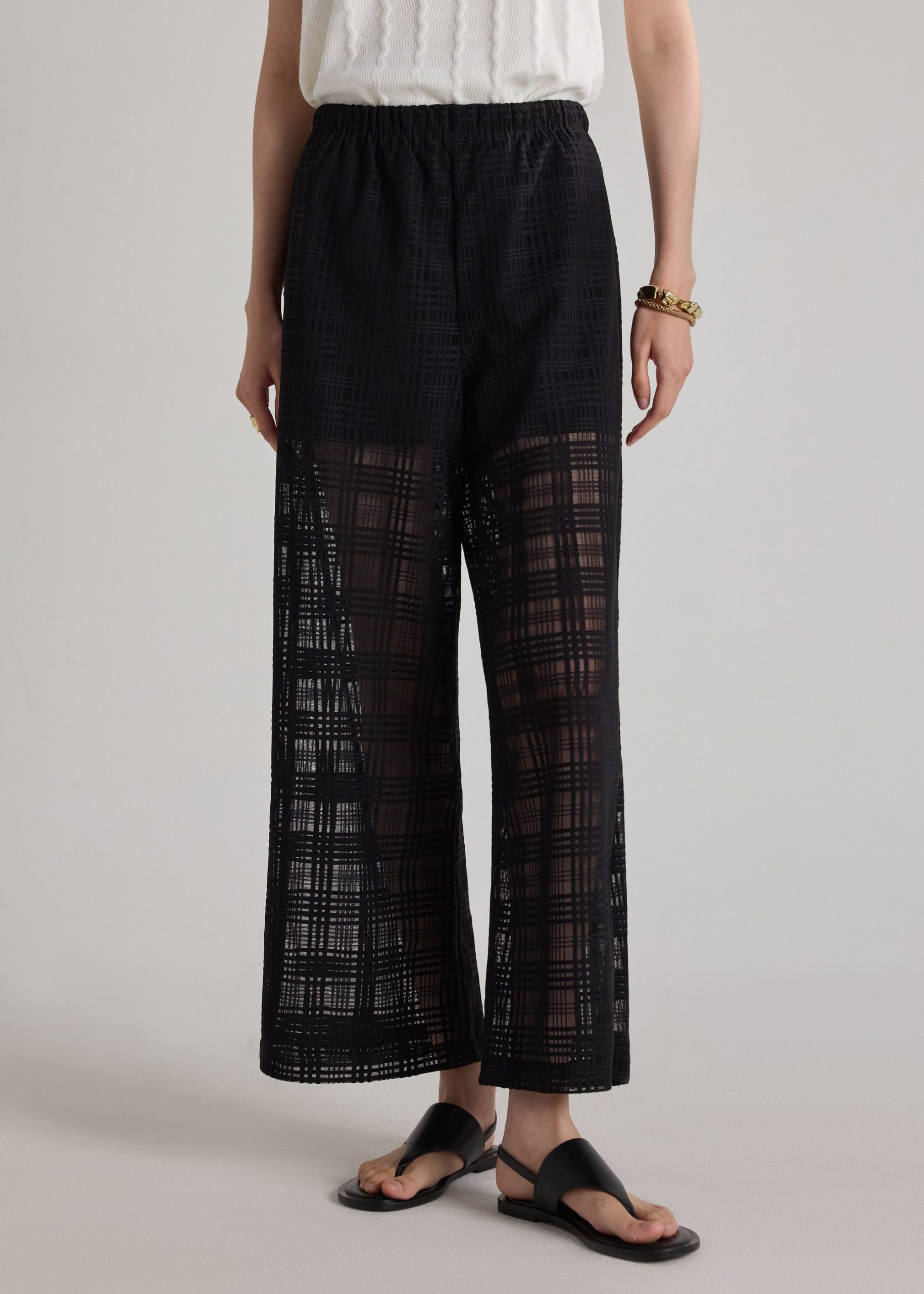 Sheer Check Kick Flare Pants - Image 2