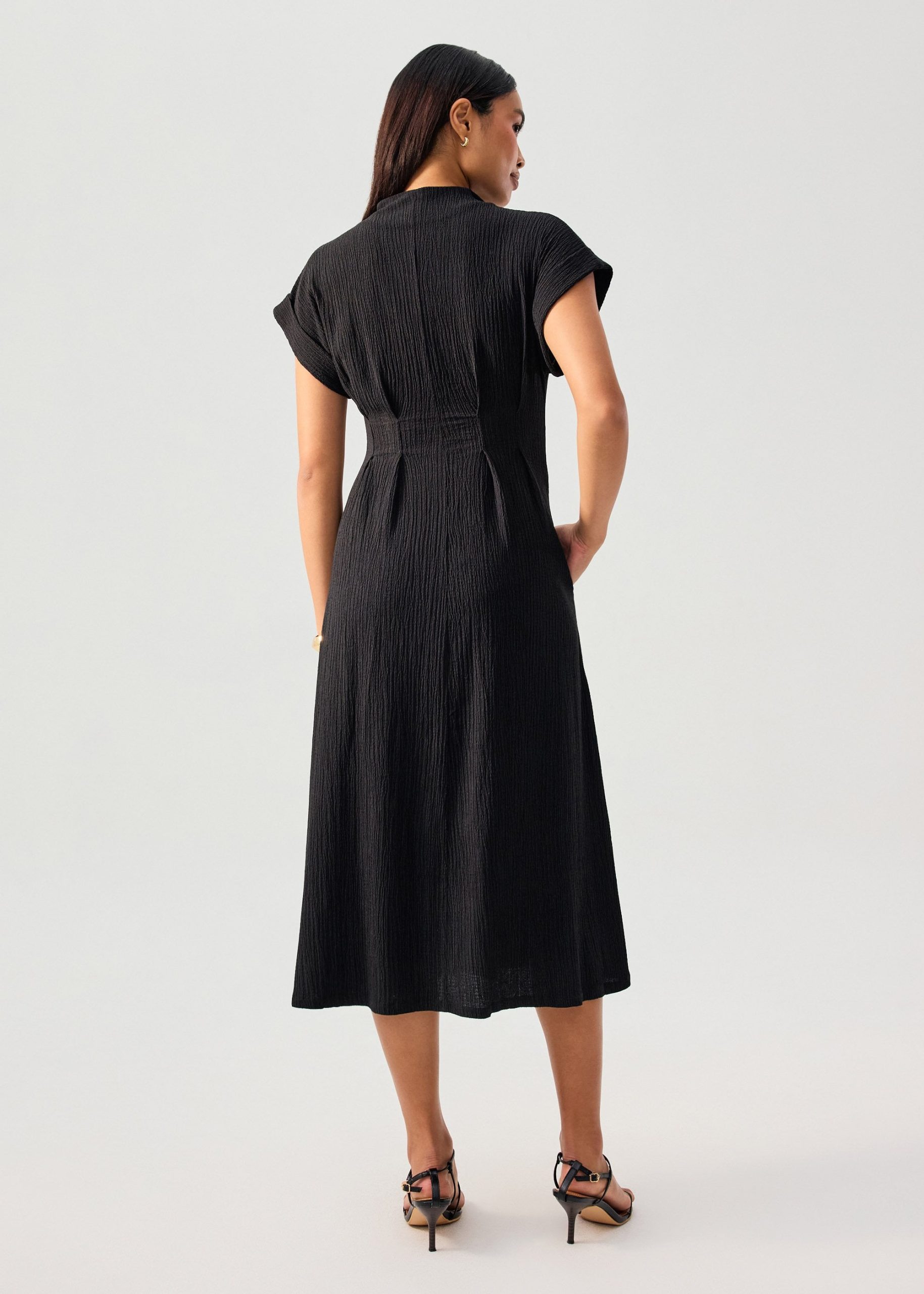 Crinkled Collared Button Down Fit & Flare Midi Dress - Image 6