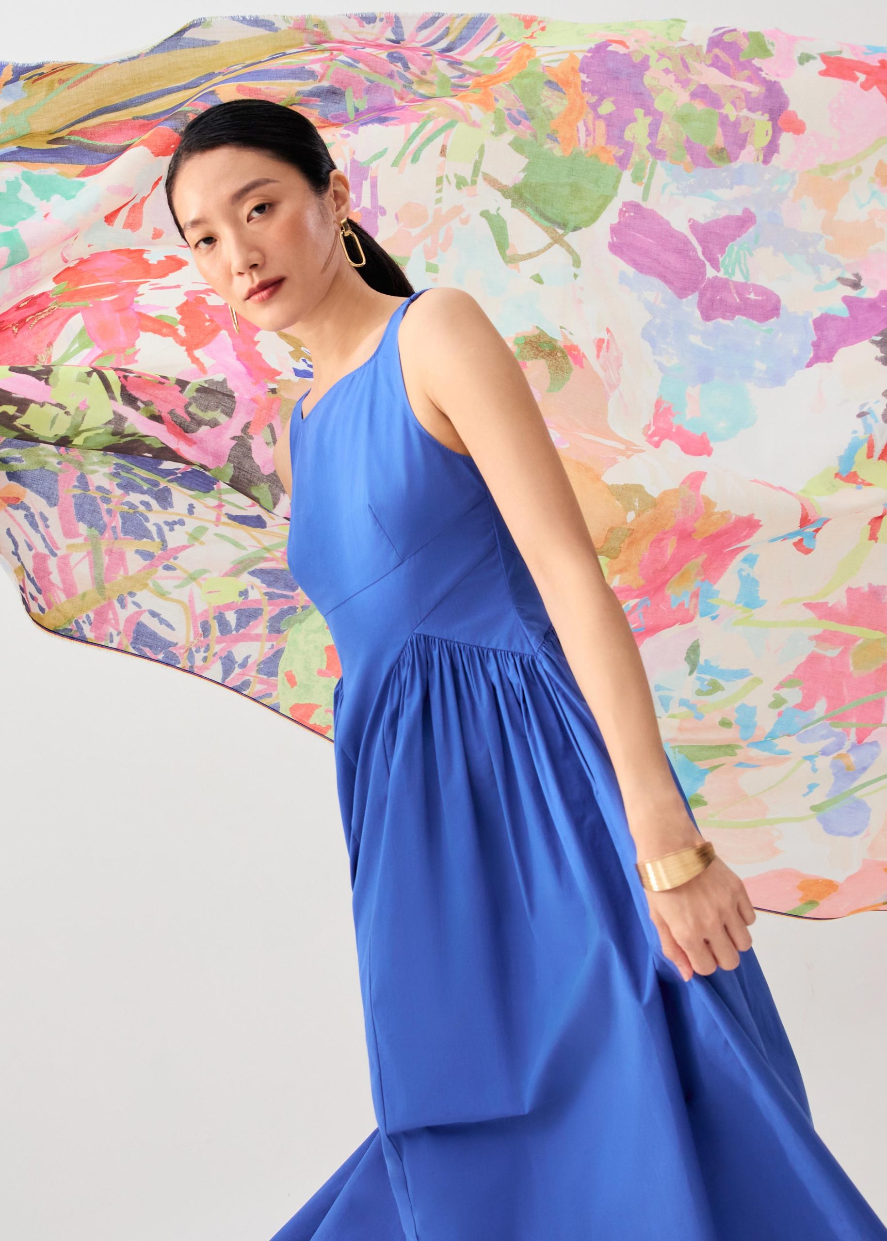 Elastic Strap Cotton Straight Neck Fit & Flare Maxi Dress - Image 6